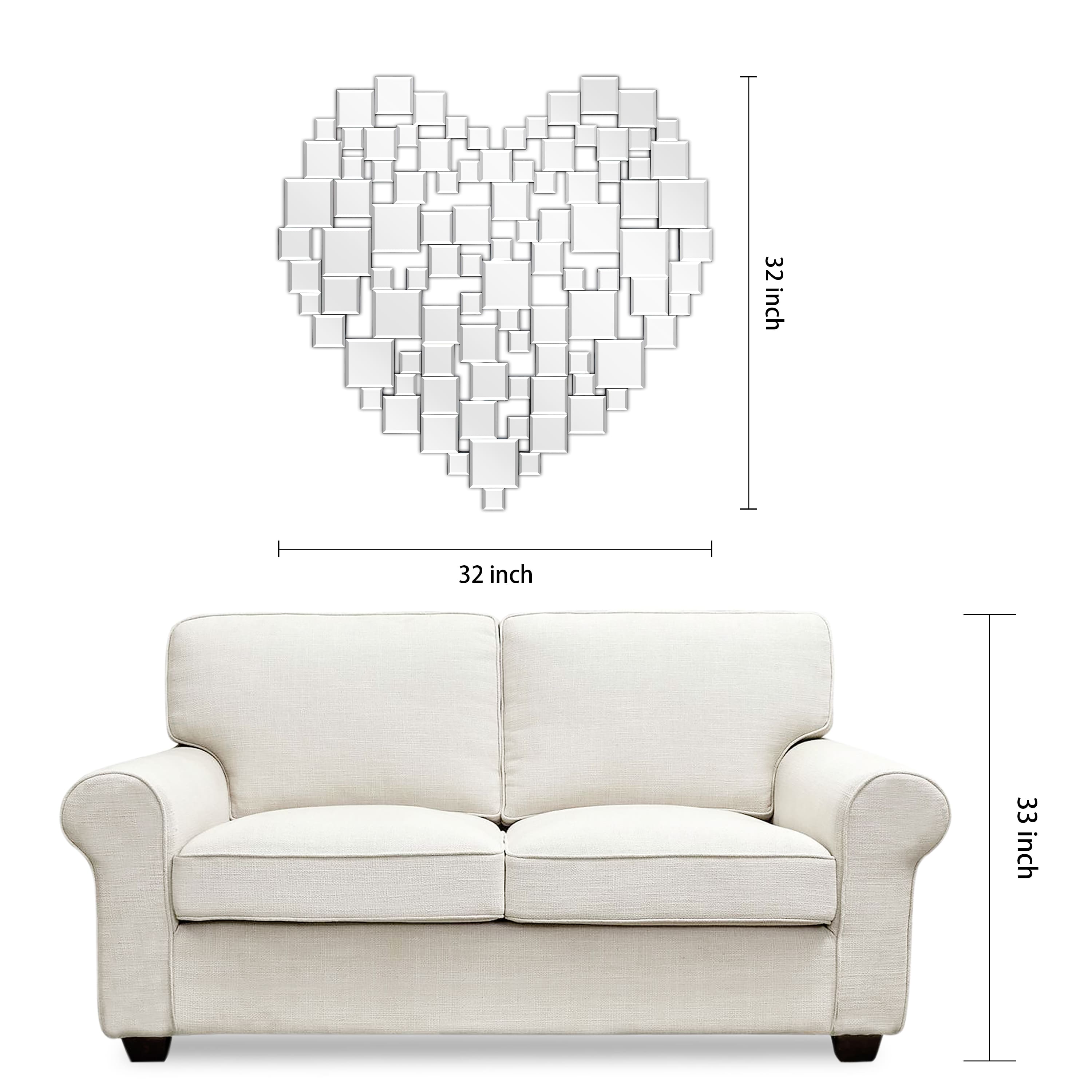 Empire Art Direct 32" x 32" Beveled Mirror Square Tessellation Heart-Shaped Wall Mirror