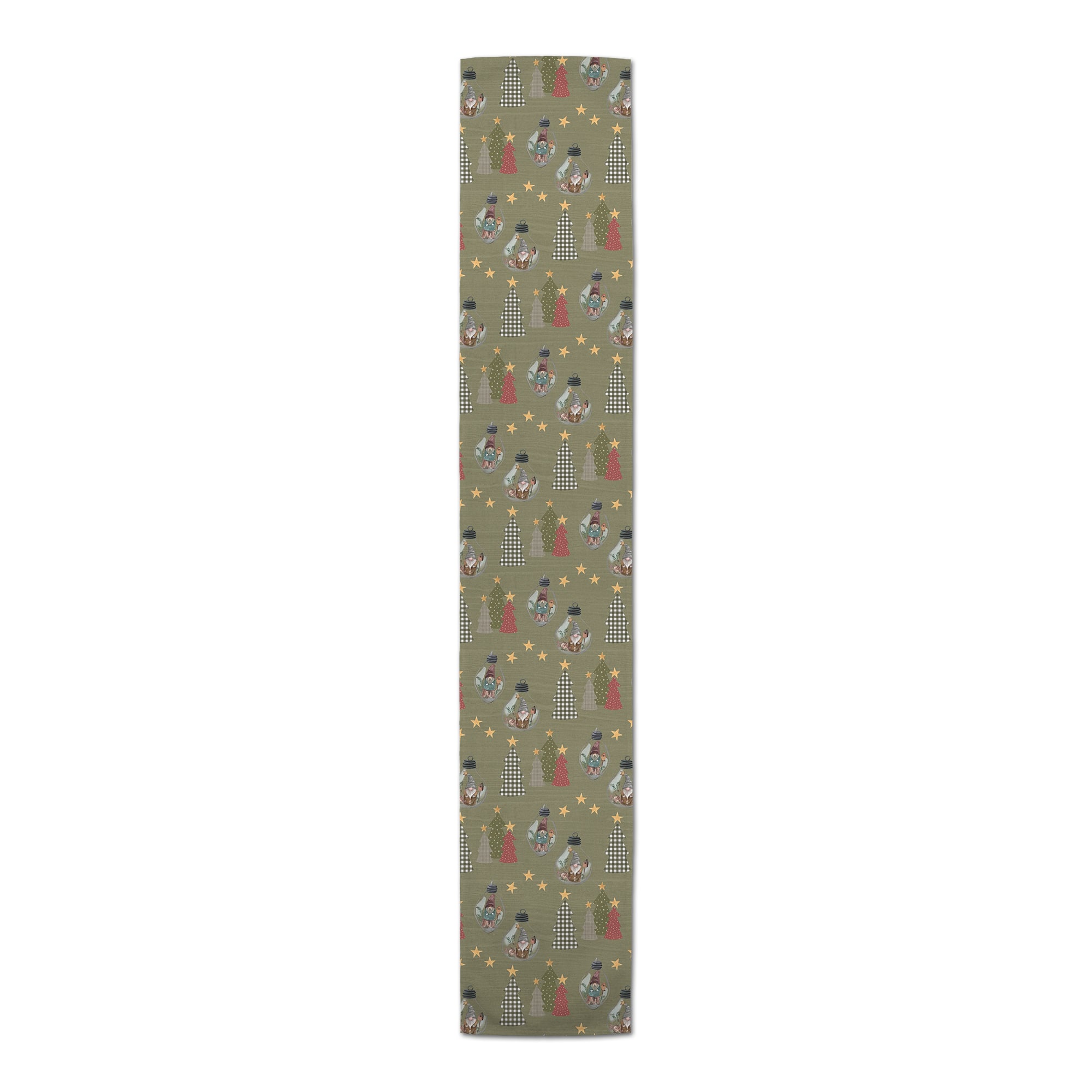 72" Green Tree & Globe Pattern Cotton Twill Runner