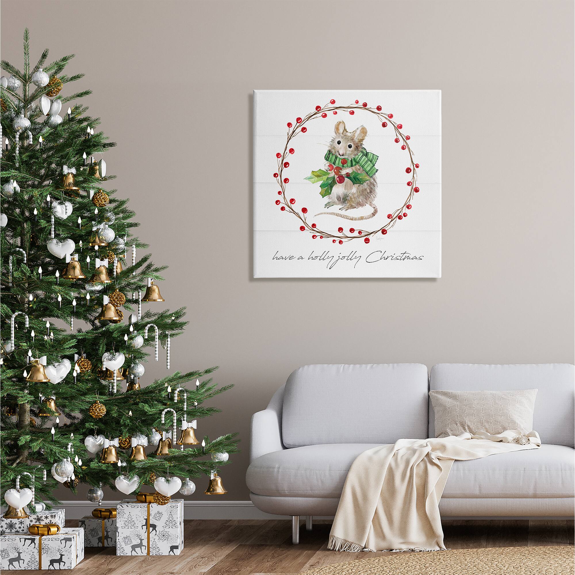 Stupell Industries Holly Jolly Christmas Mouse Canvas Wall Art