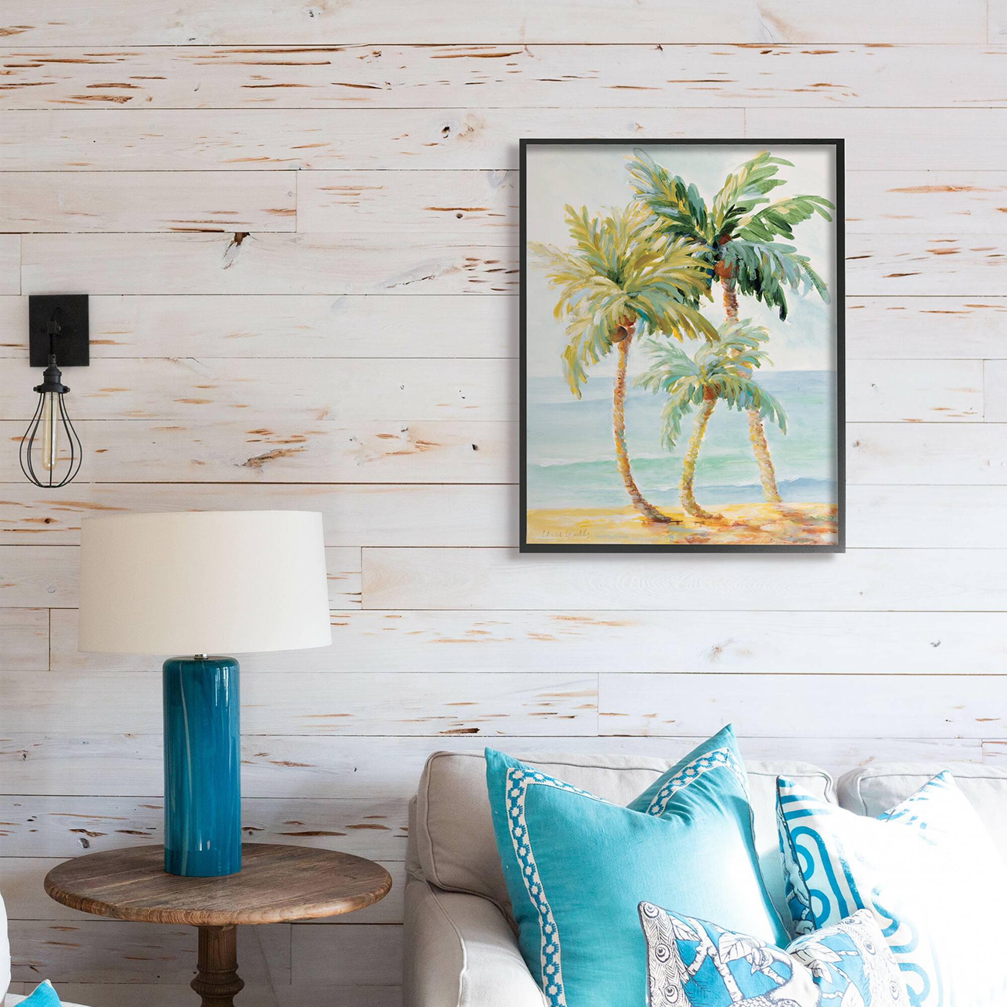 Stupell Industries Tropical Palm Trees on Coastal Beach Sand  in Black Frame Wall Art