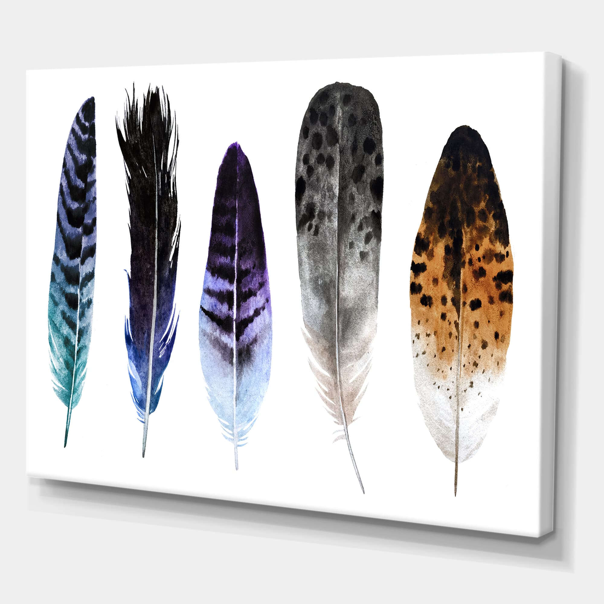 Designart - Colourful Boho Feathers II - Bohemian & Eclectic Canvas Wall Art Print