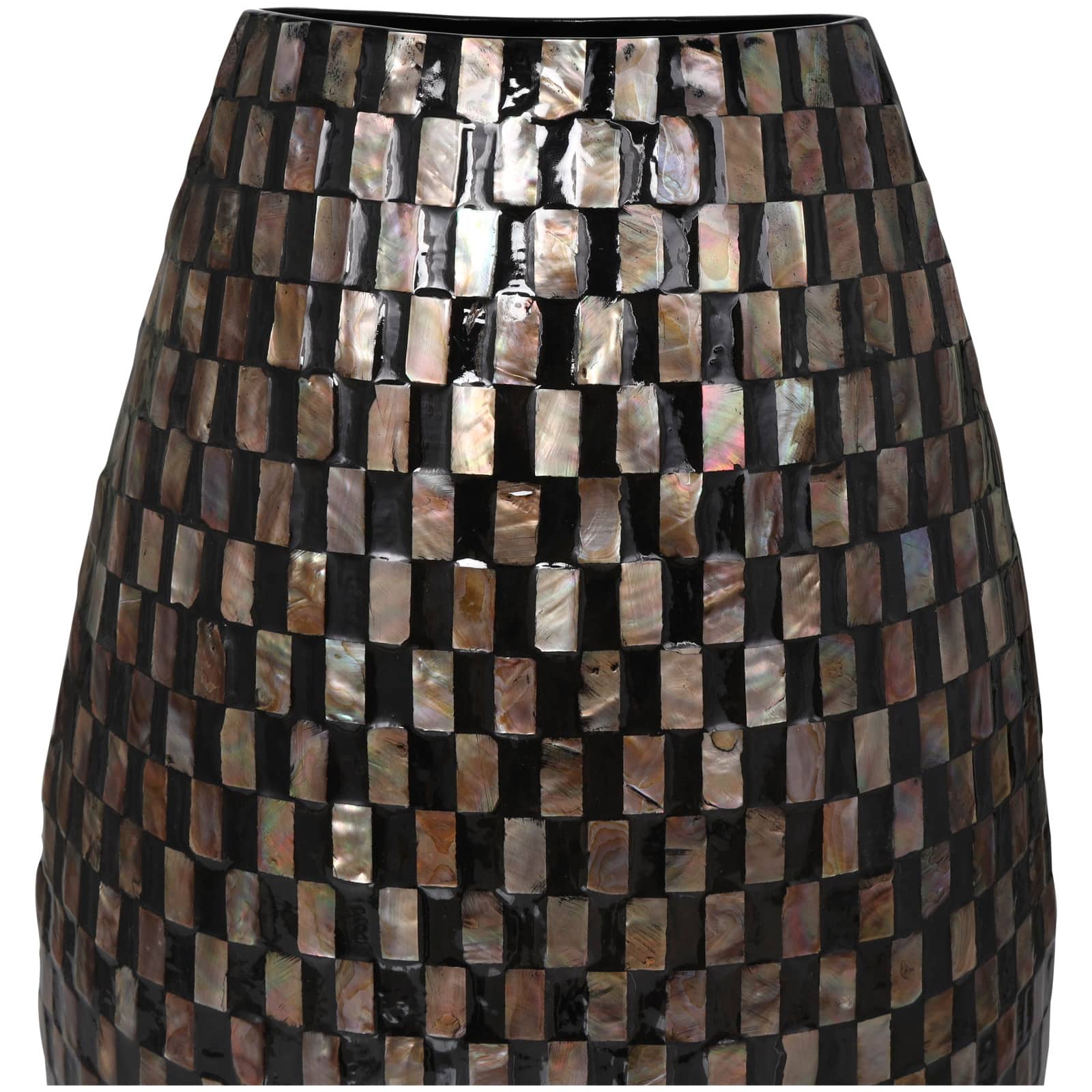 24" Black Mother of Pearl Handmade Geometric Mosaic Inspired Thin Vase