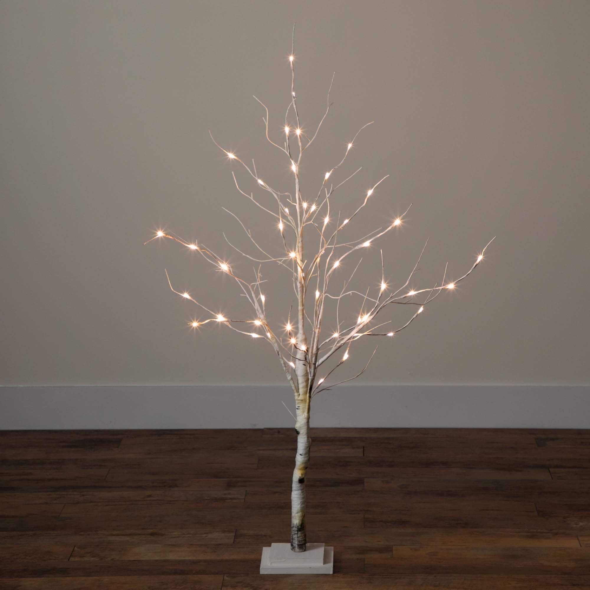4ft. Pre-Lit White Birch Artificial Christmas Tree, White LED Lights