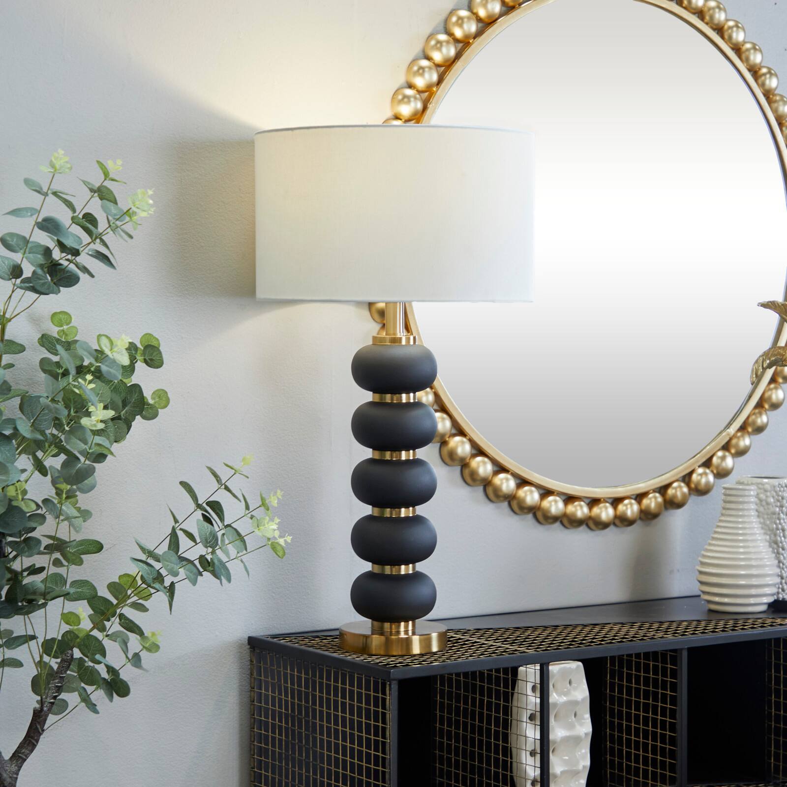 CosmoLiving by Cosmopolitan 28" Metal Orbs Style Base with Drum Shade Table Lamp
