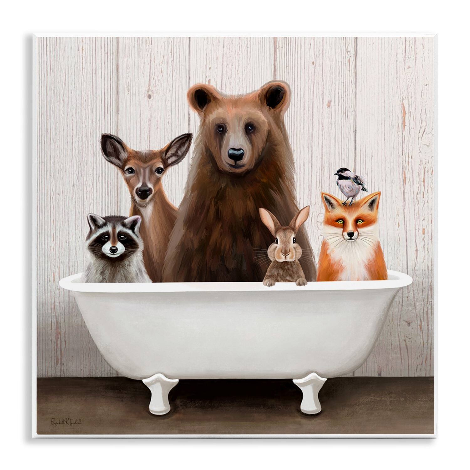 Stupell Industries Woodland Creatures Antique Bathtub Wall Plaque Art