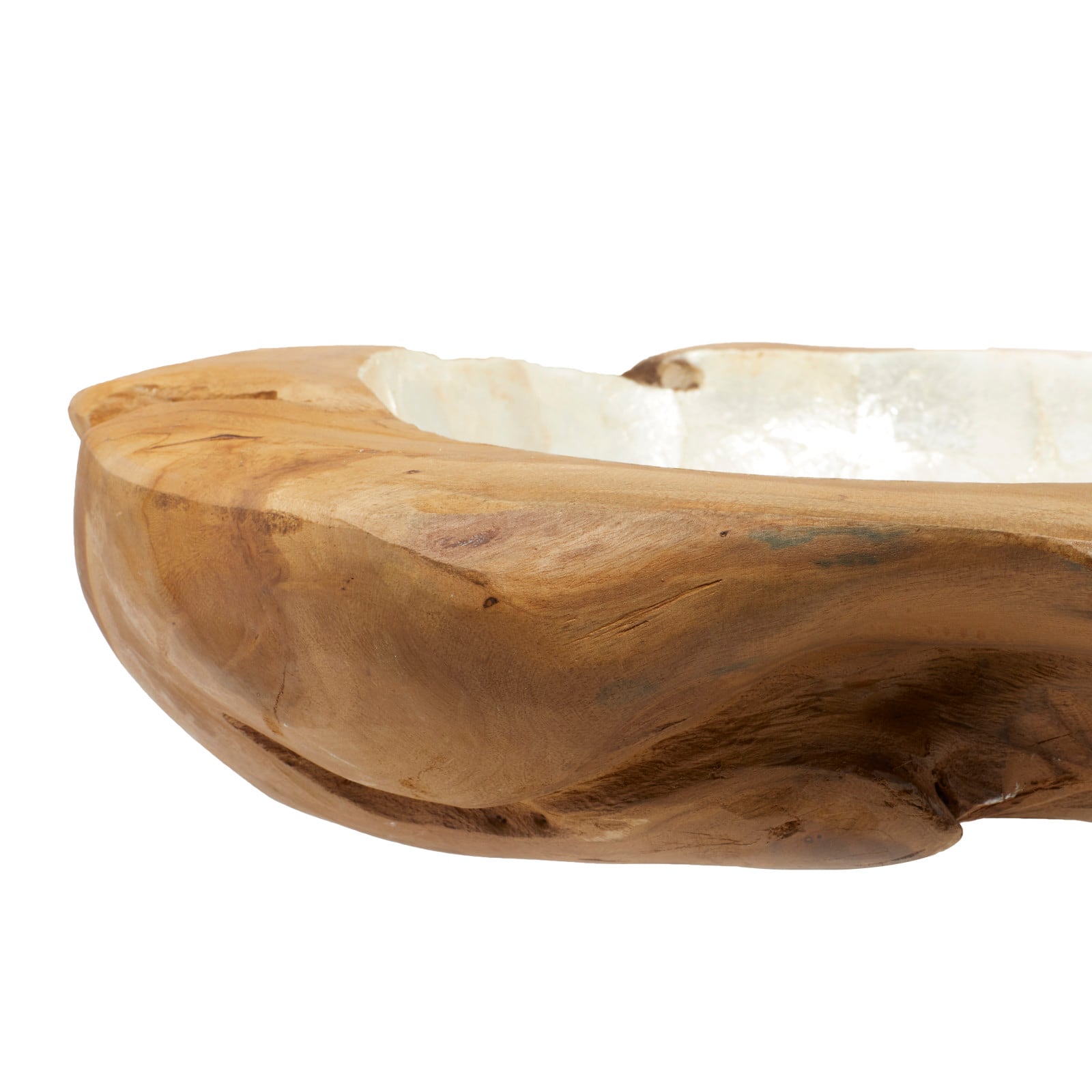 16" Natural Brown Wood and Shell Natural Decorative Bowl