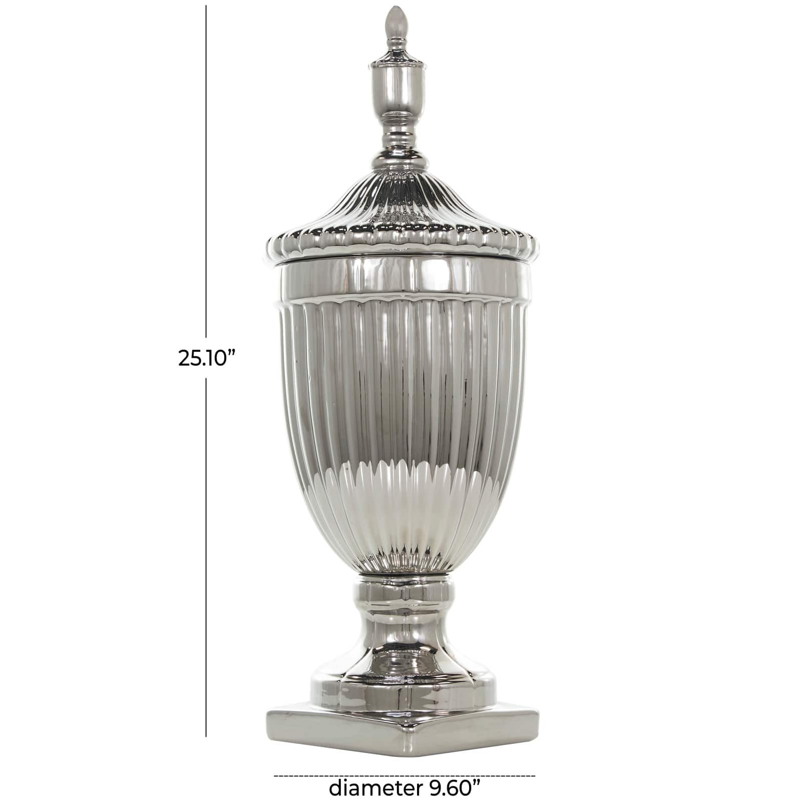 Silver Ceramic Decorative Jars with Grooves