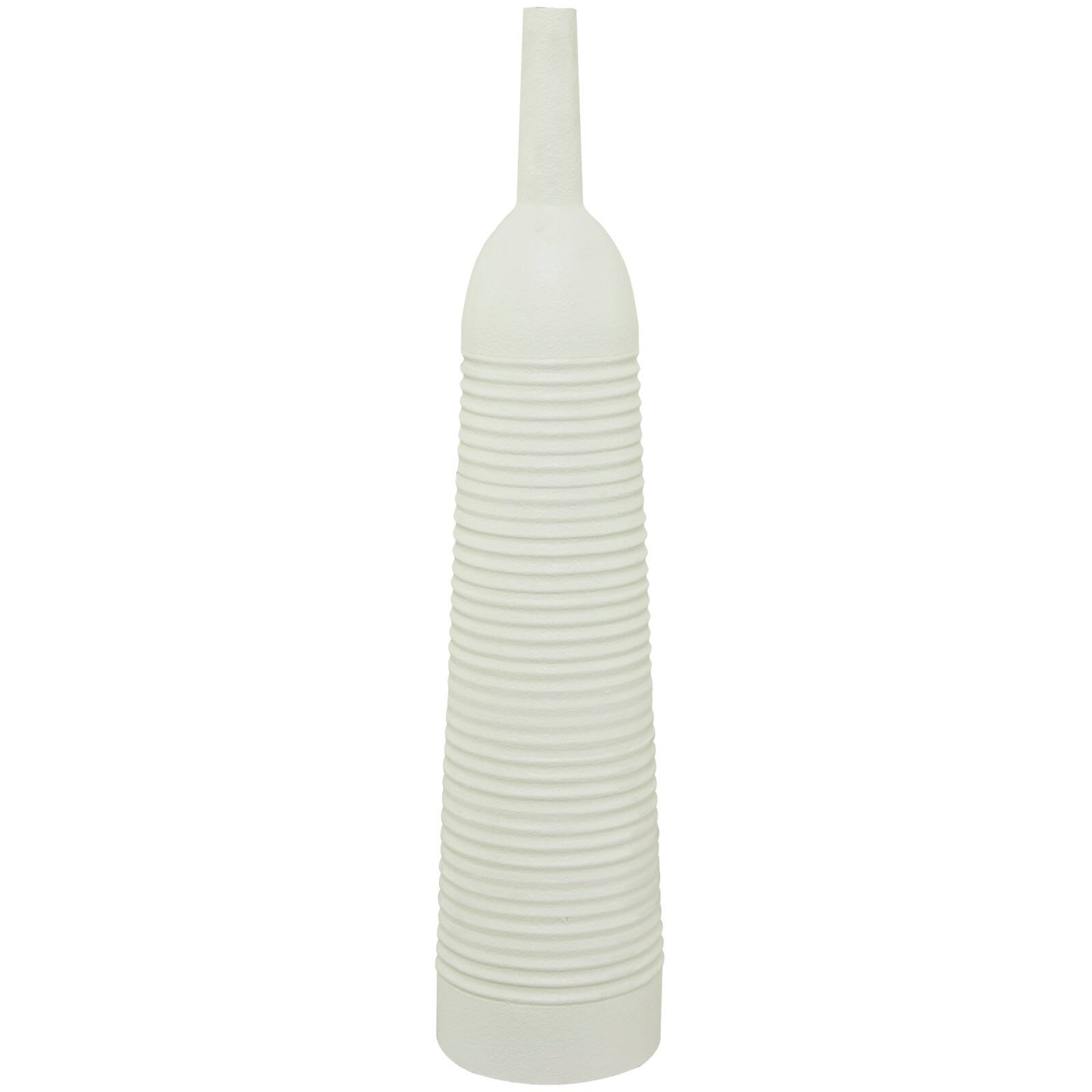 White Metal Grooved Vase 8" x 8" x 36"