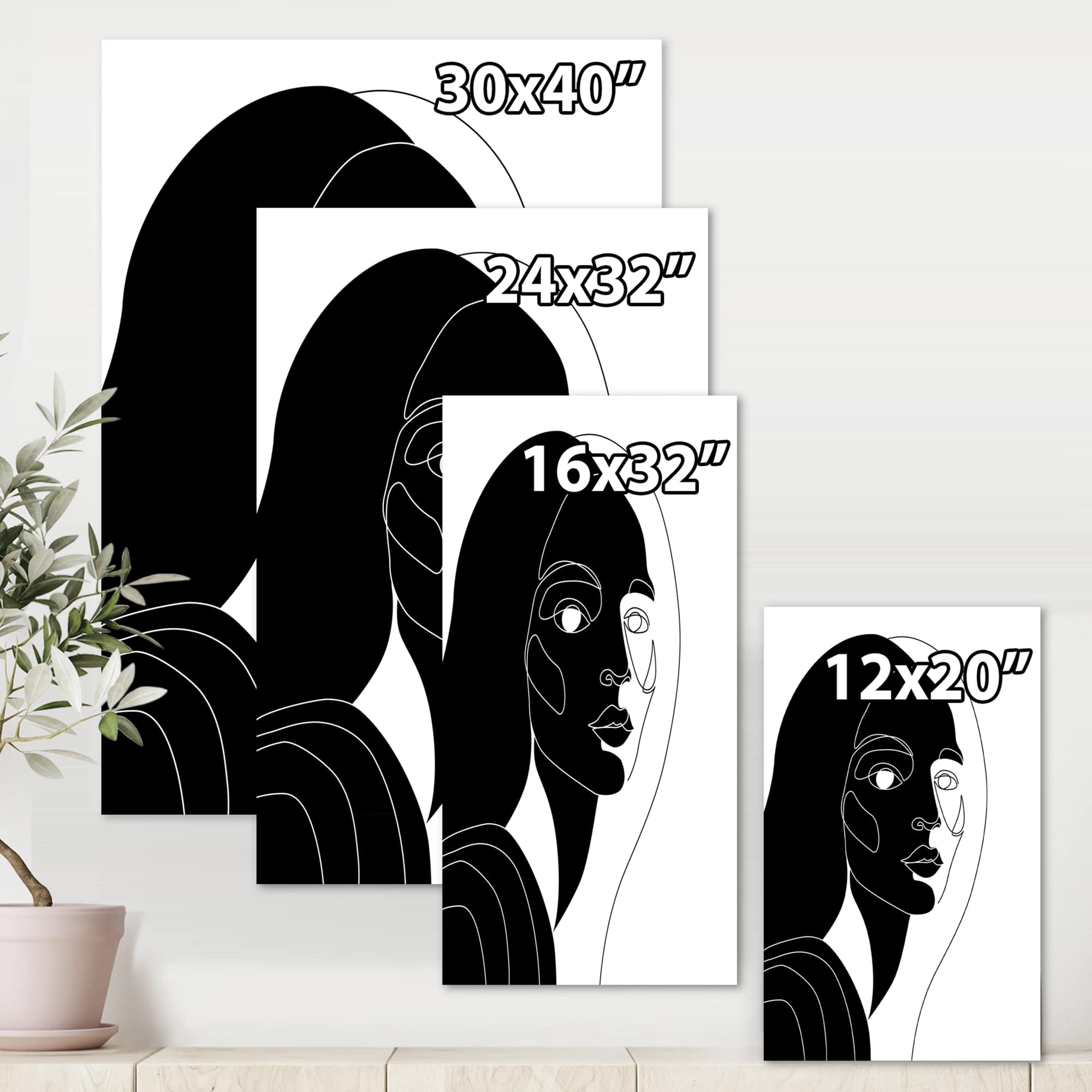 Designart - Retro Monochrome Minimal Portrait of Young Woman - Modern Canvas Wall Art Print