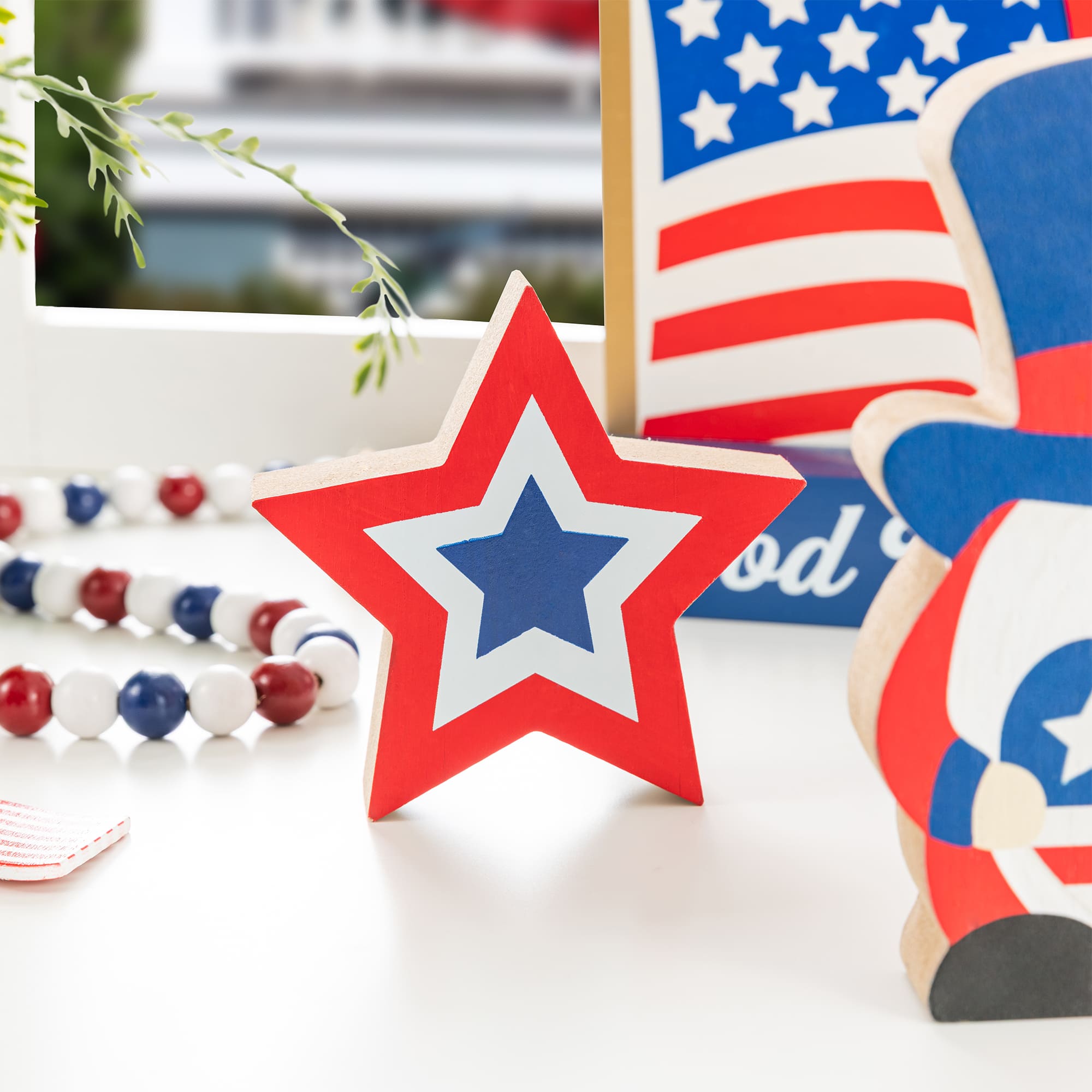 Glitzhome® 11.75" Patriotic Americana Wooden Block Table Decor