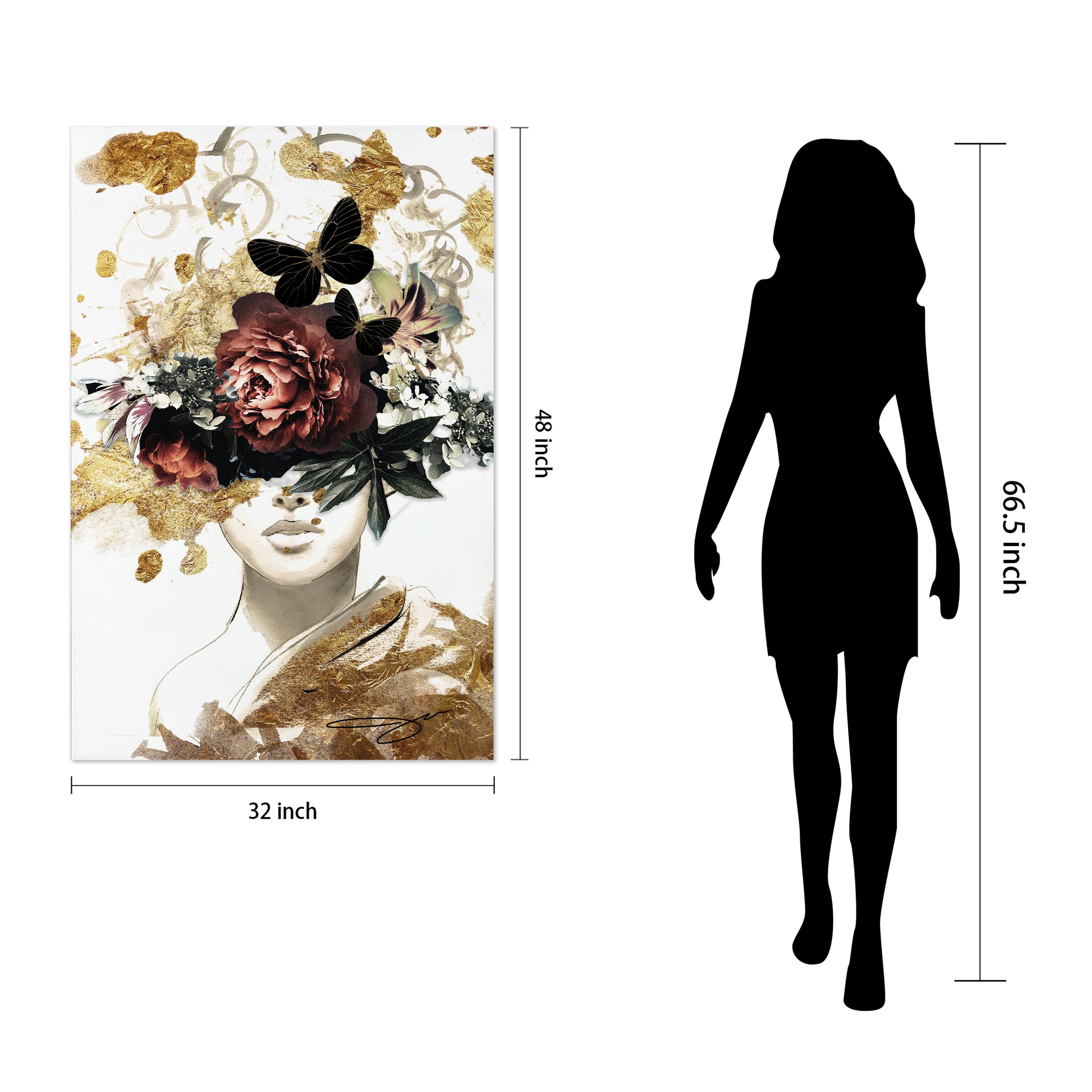 Empire Art Direct 32" x 48" Gold Covered Frameless Free Floating Printed Tempered Glass Wall Art
