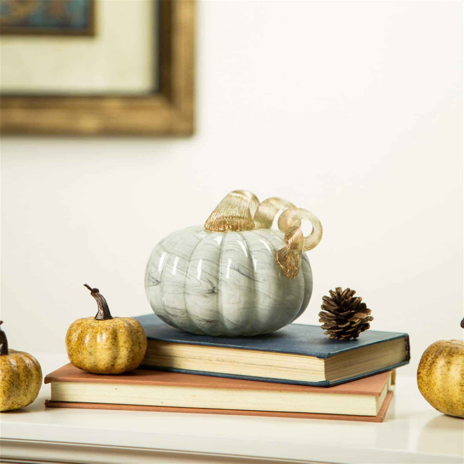 Glitzhome® Small Marble Glass Pumpkin, Gray