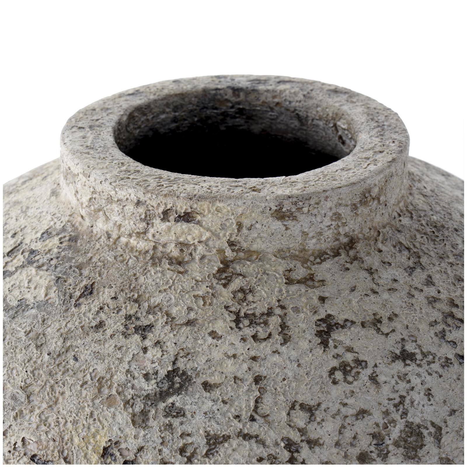 12" Cream Ceramic Antique Style Round Vase with Textured Distressing
