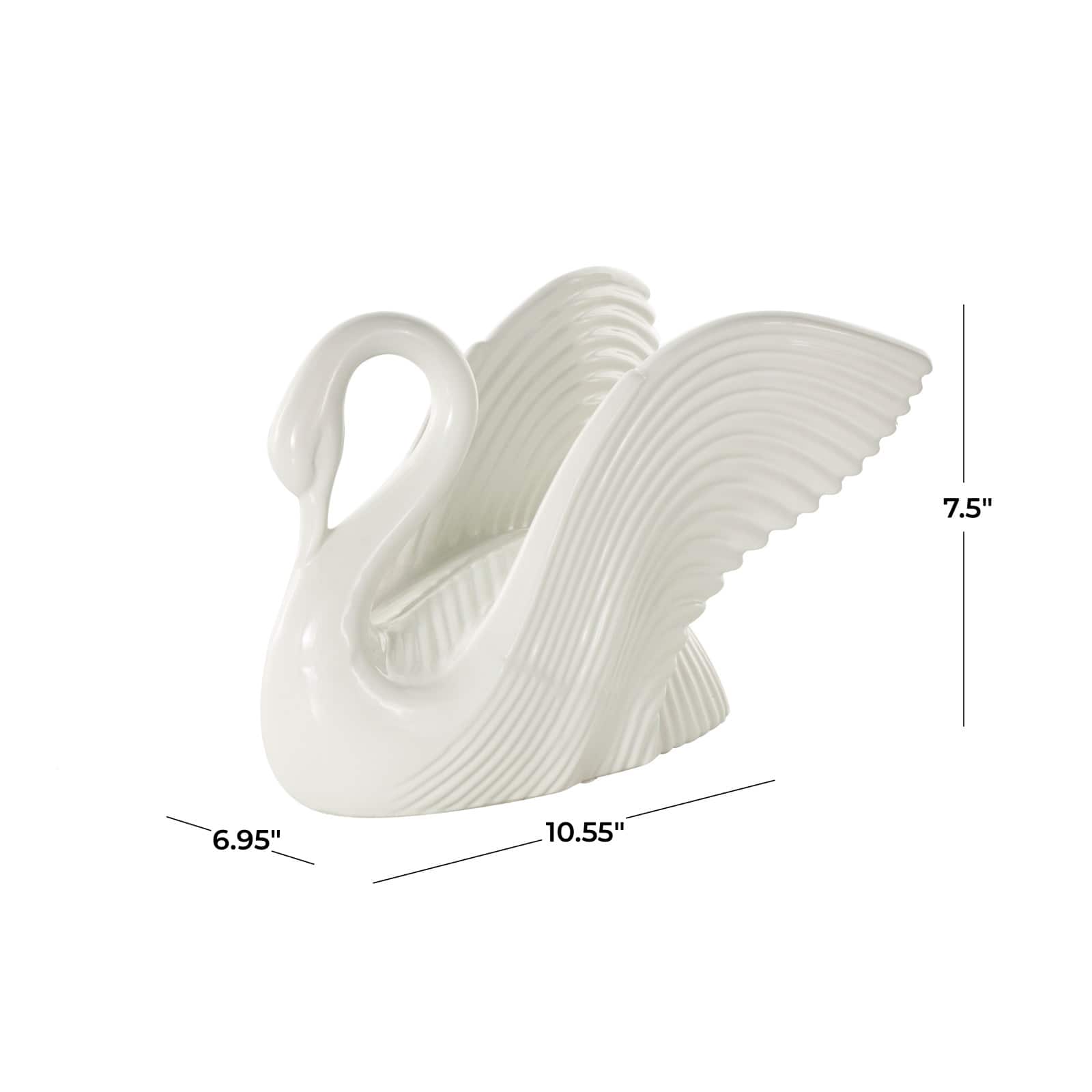 10.5" Ceramic Swan with Textured Grooves Sculpture