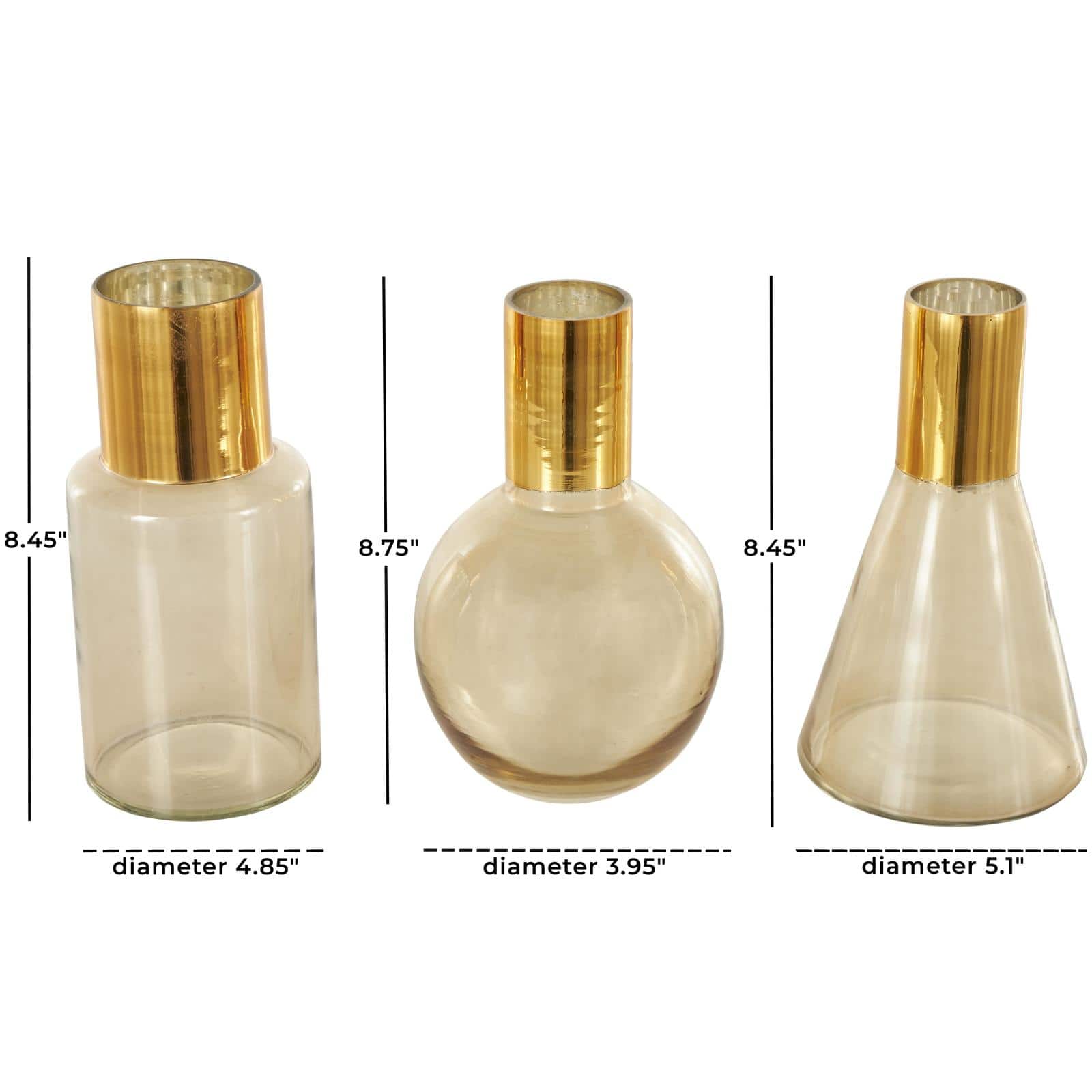 Gold Glass Geometric Tinted Decorative Vases, 3ct.