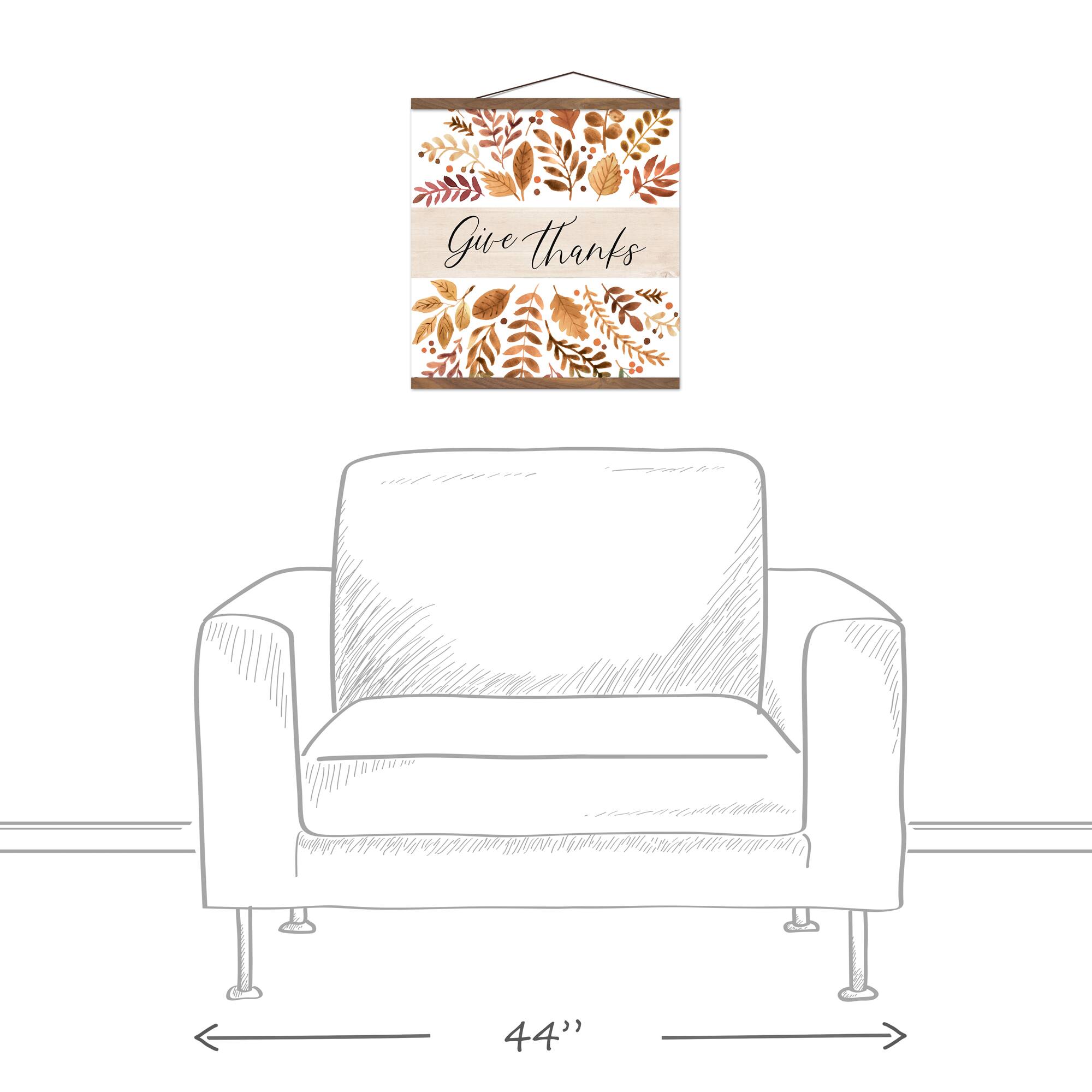 Give Thanks Fall Floral Teak Hanging Canvas