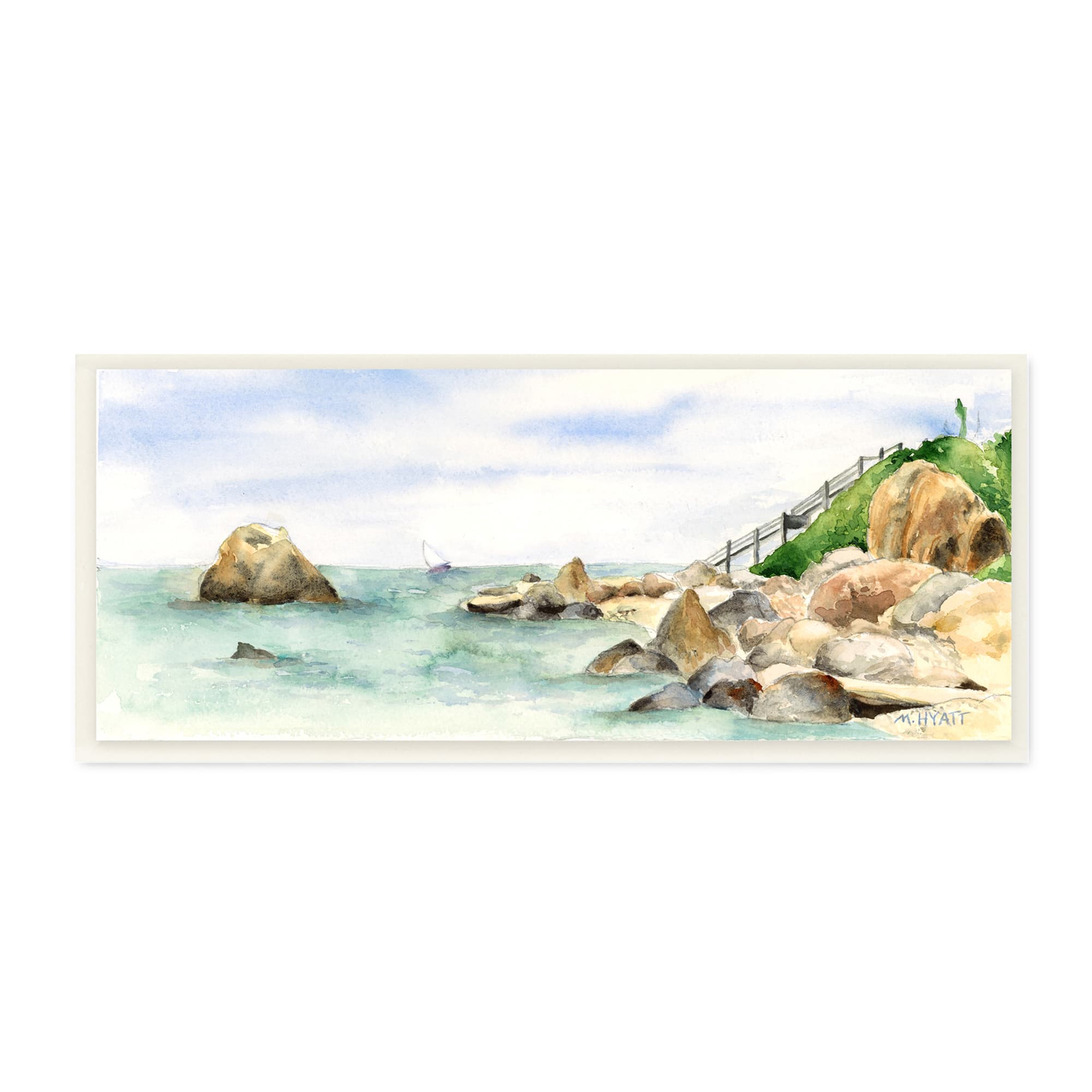 Stupell Industries Rocky Point Coastal Seascape Soft Watercolor, 7" x 17"