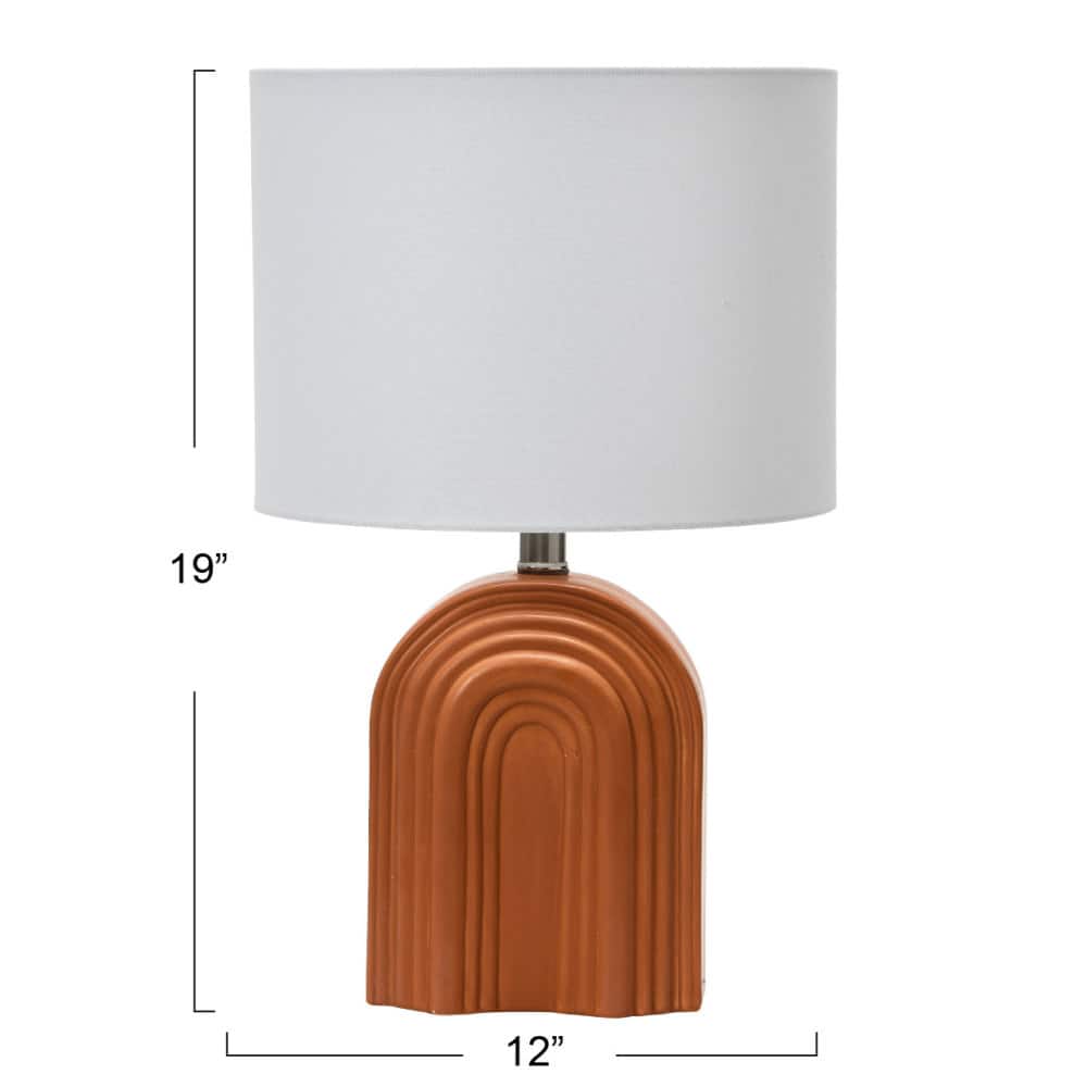 Hello Honey® 19" Carved Arch Stoneware Table Lamp with Linen Drum Shade