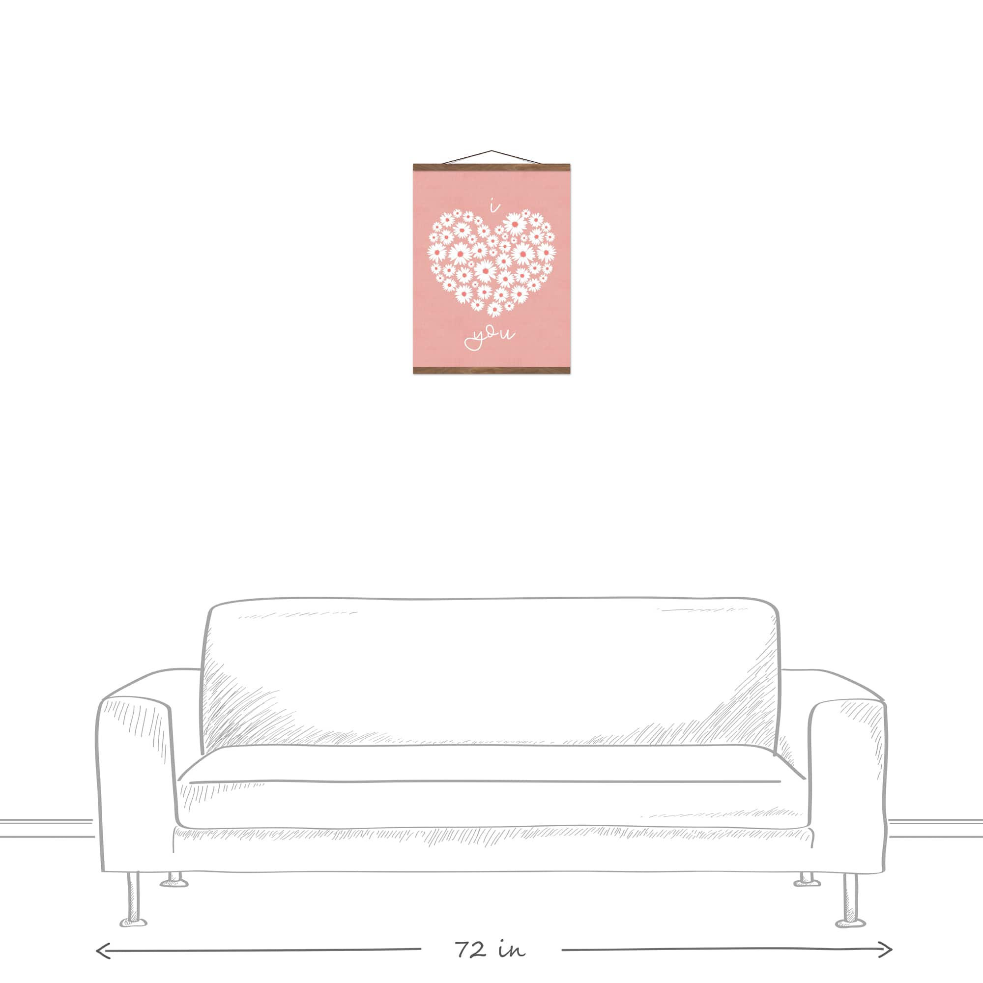 Daisy Heart Love Teak Hanging Canvas