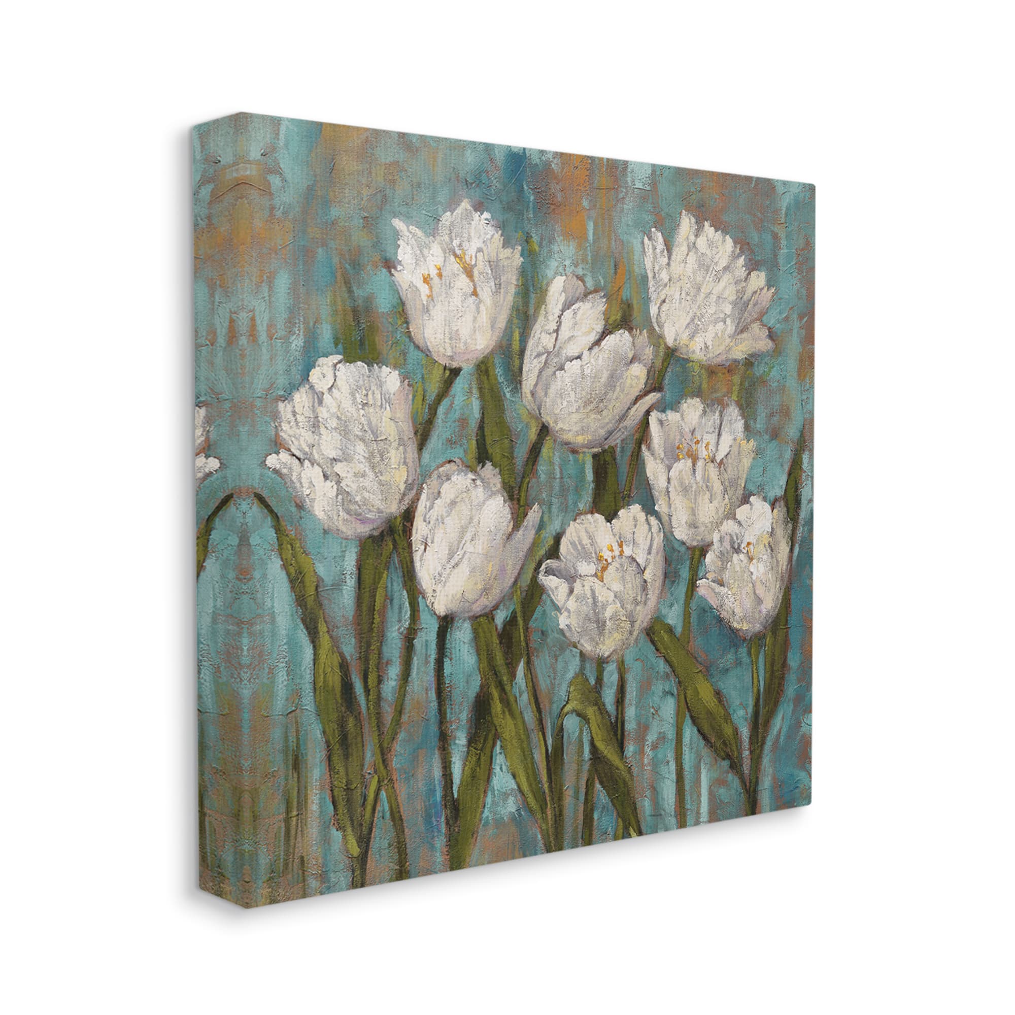 Stupell Industries Vintage Country White Tulips over Distressed Soft Blue  Canvas Wall Art