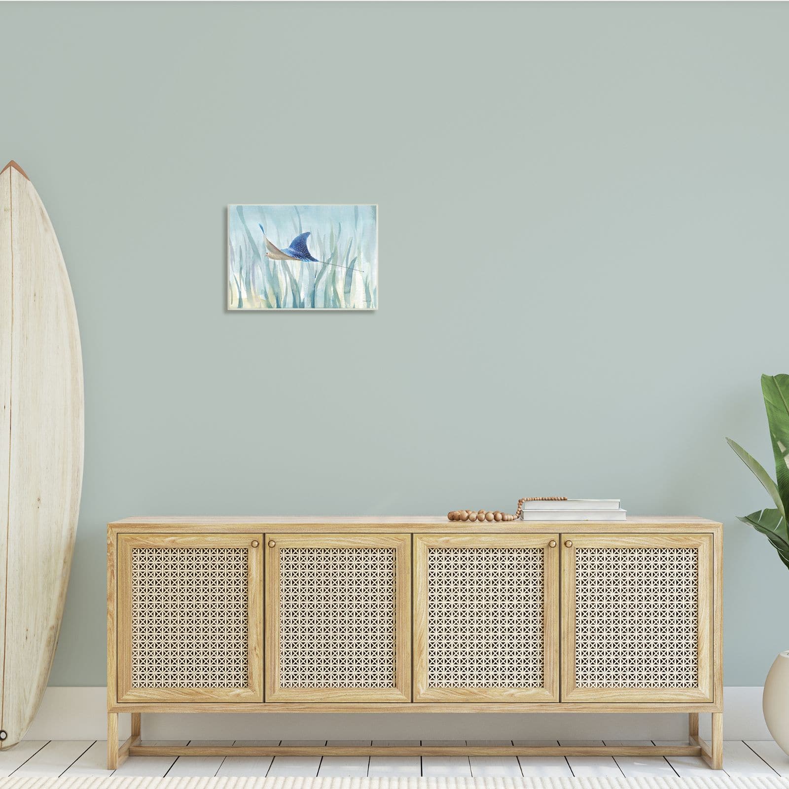 Stupell Industries Stingray Aquatic Animal Ocean Blue Spotted Sea Creature Wall Plaque