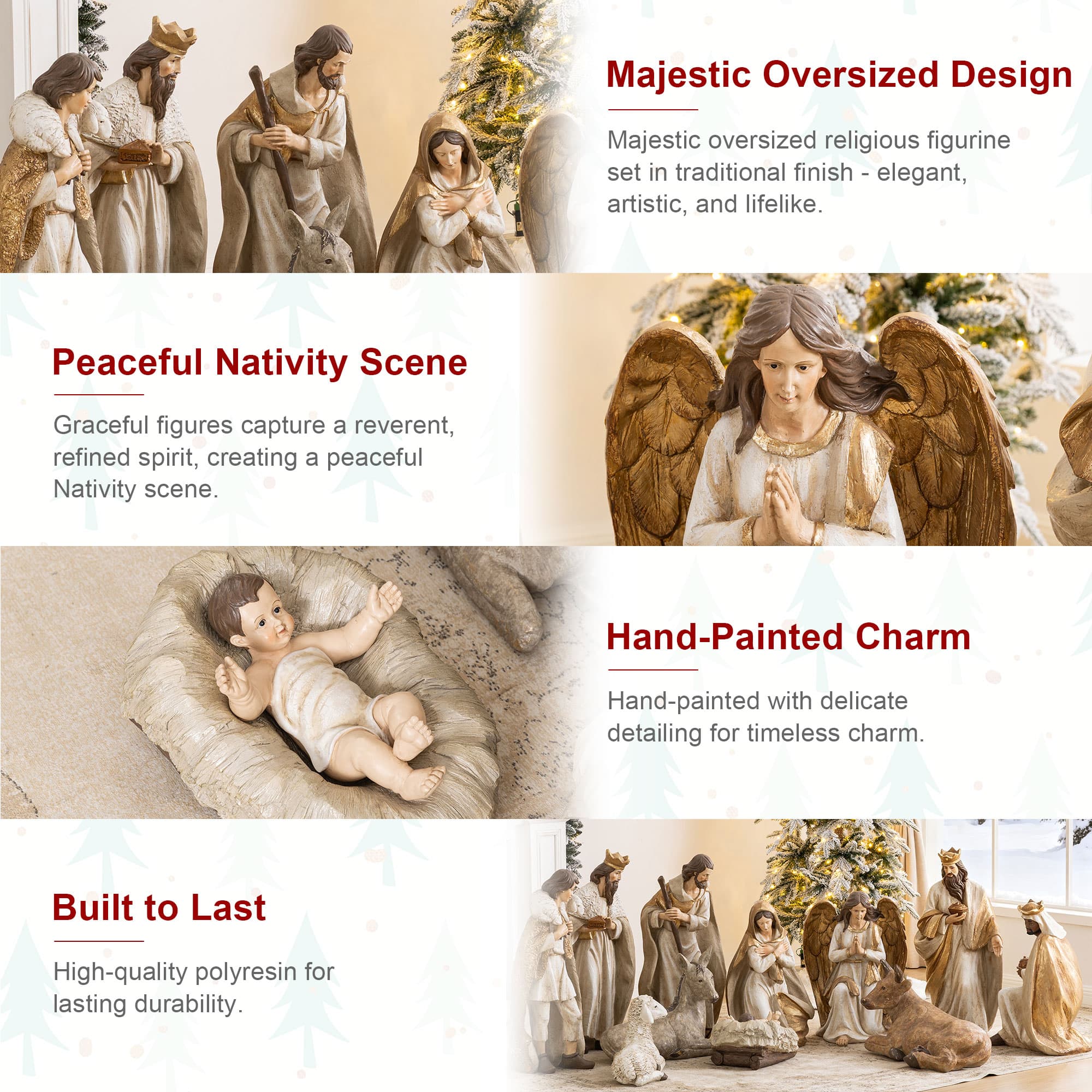 Glitzhome® 31.75" 12-Piece Majestic Oversized Christmas Nativity Figurine Set