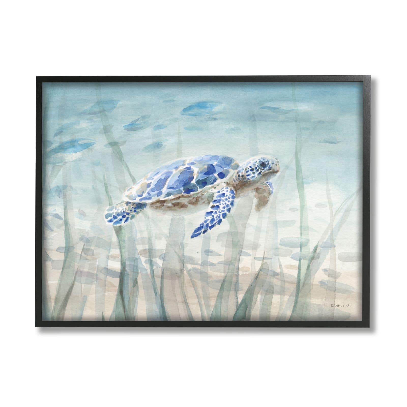 Stupell Industries Baby Sea Turtle Blue Speckled Aquatic Animal Ocean Framed Wall Art