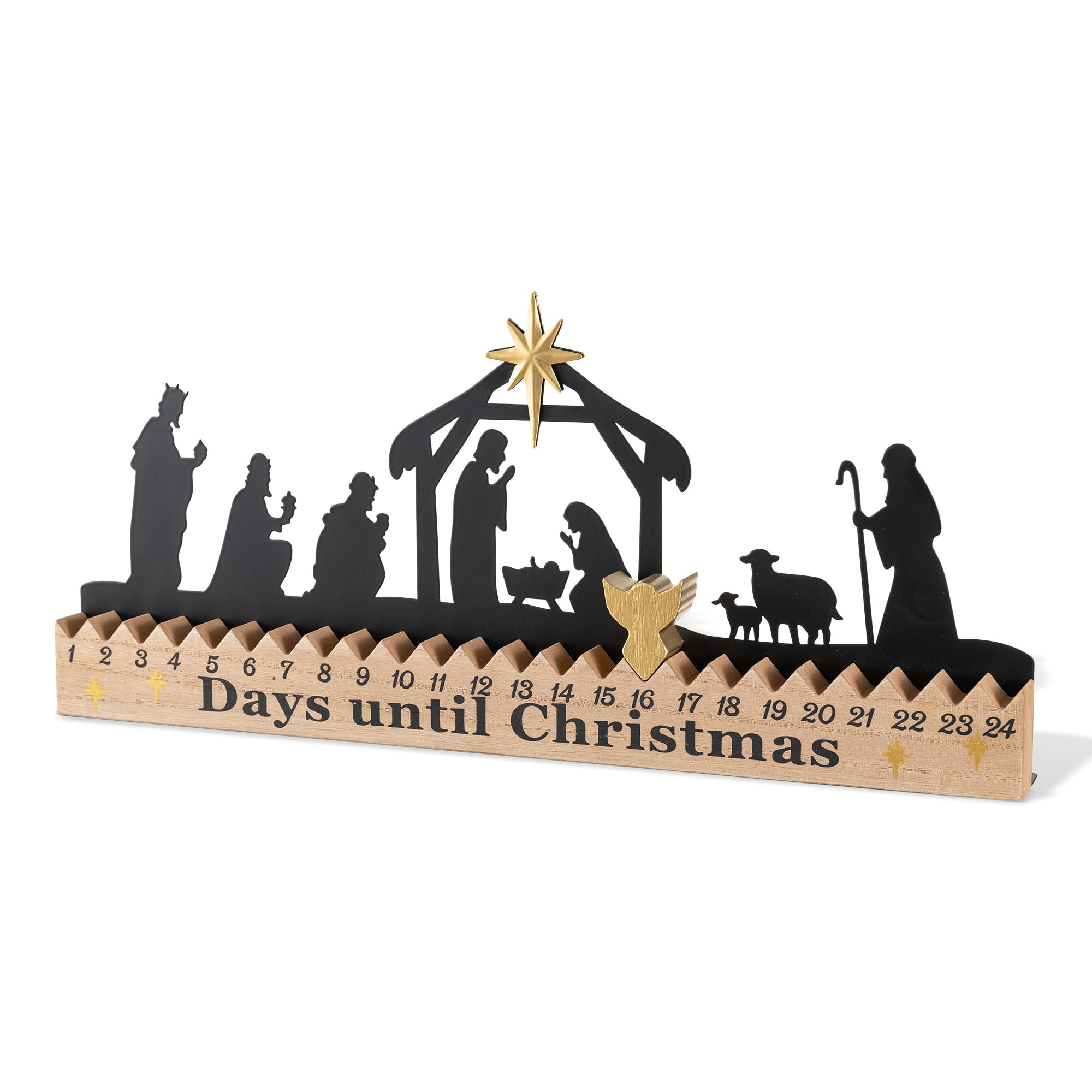 Glitzhome® 18" Christmas Wooden & Metal Nativity Advent Calendar Decor