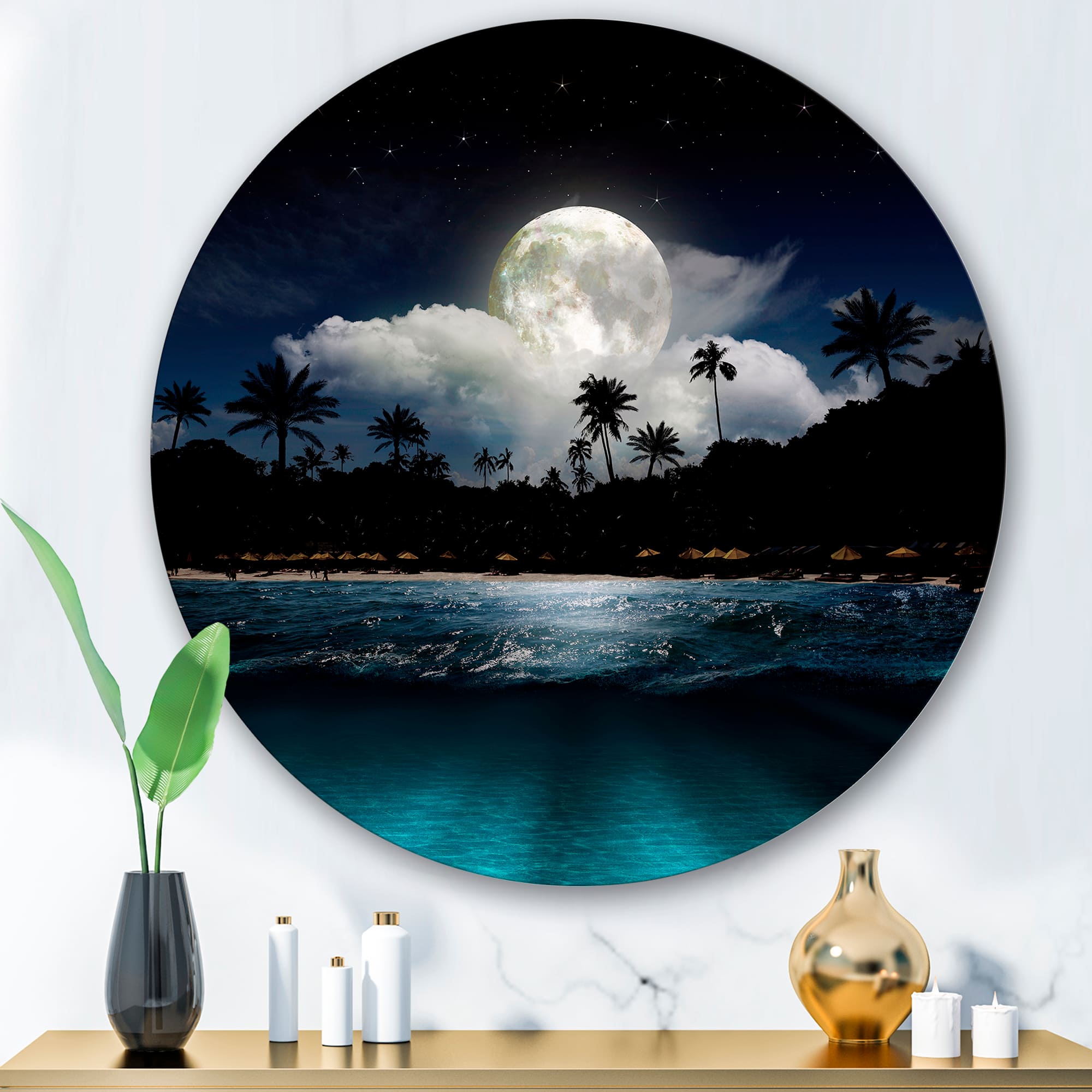 Designart - Fishing Boat Under Tropical Full Moon