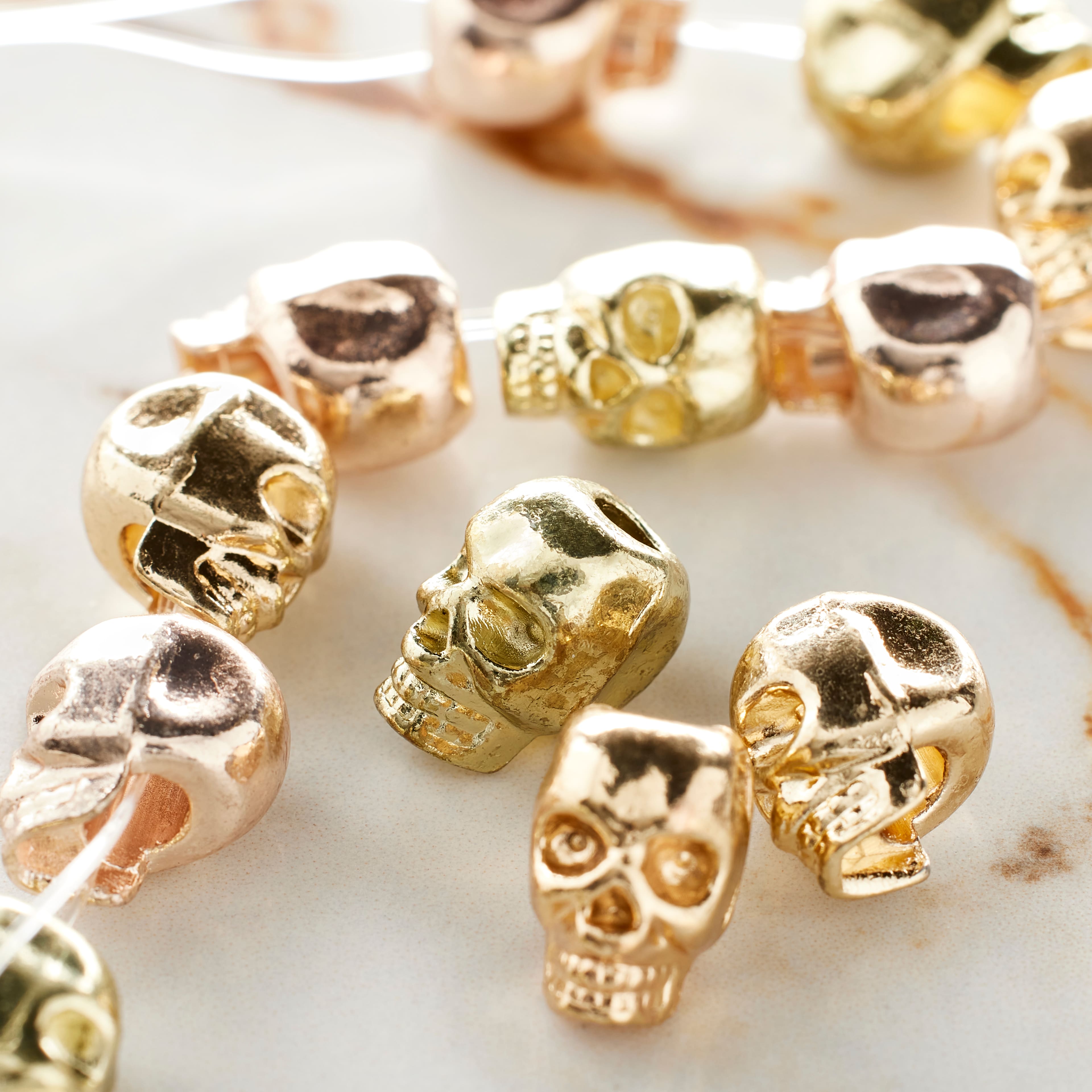 Gold & Rose Gold Metal Skull Beads, 12mm by Bead Landing™