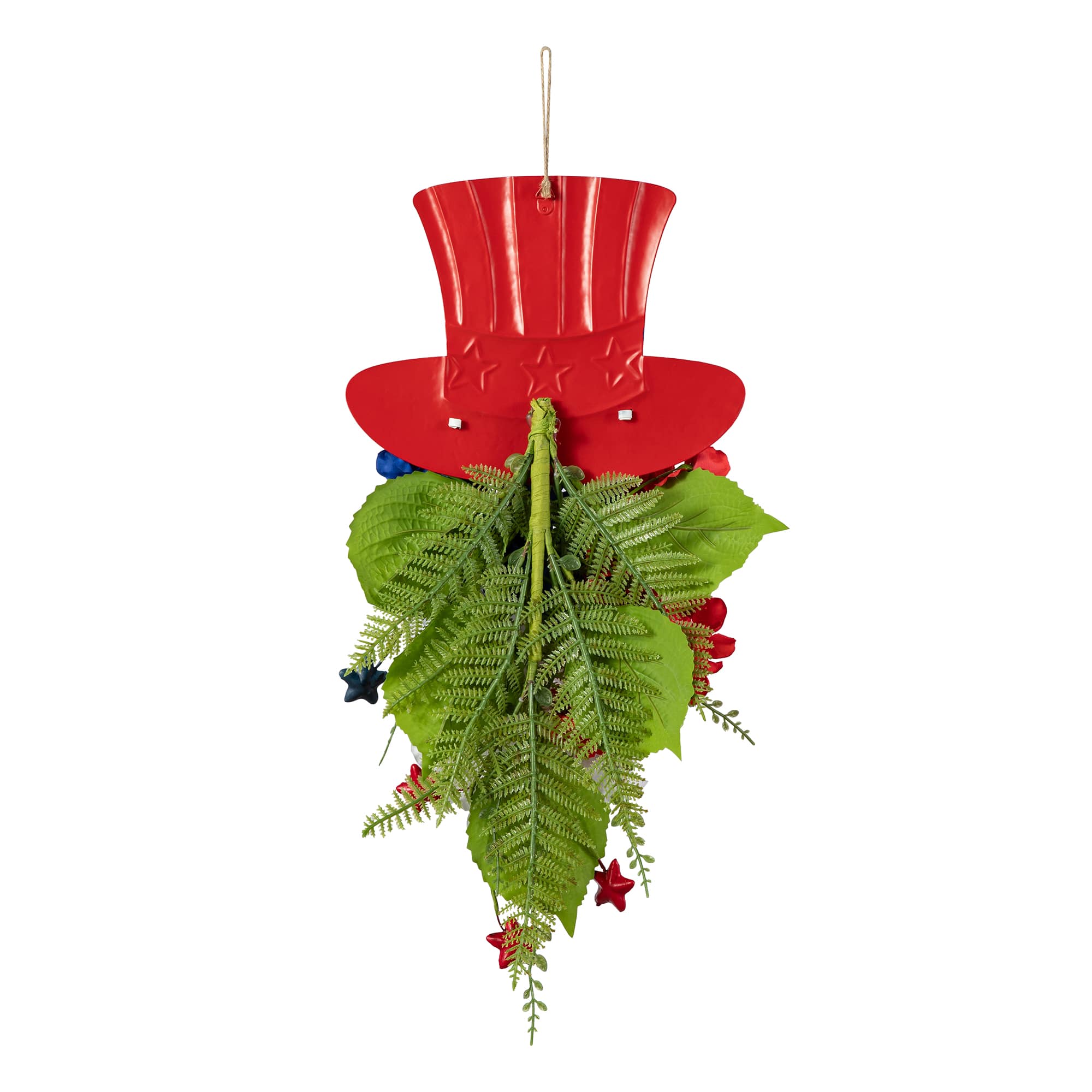 Glitzhome® 22.5" Patriotic Americana Metal Top Hat & Hydrangea Swag Wall Décor