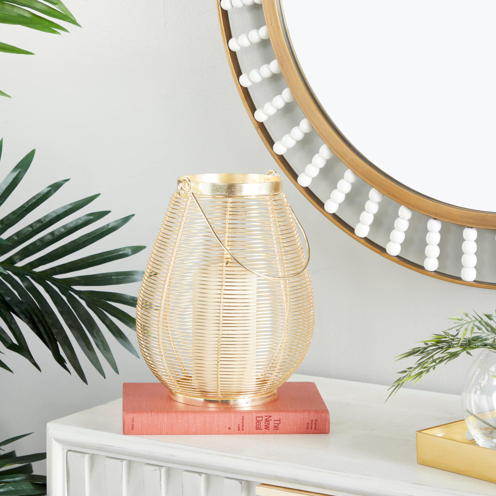 Gold Iron Glam Lantern, 11" x 8" x 8"