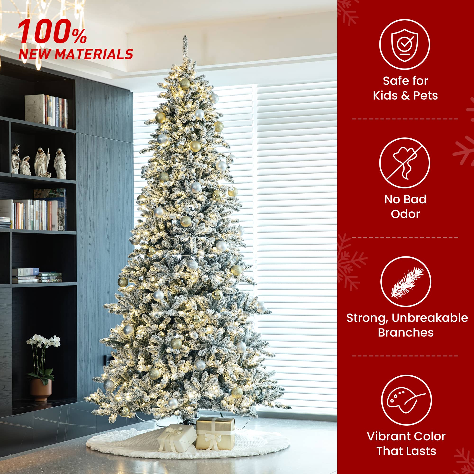 10ft. Pre-Lit Flocked Full Fir Artificial Christmas Tree, Warm White LED Lights