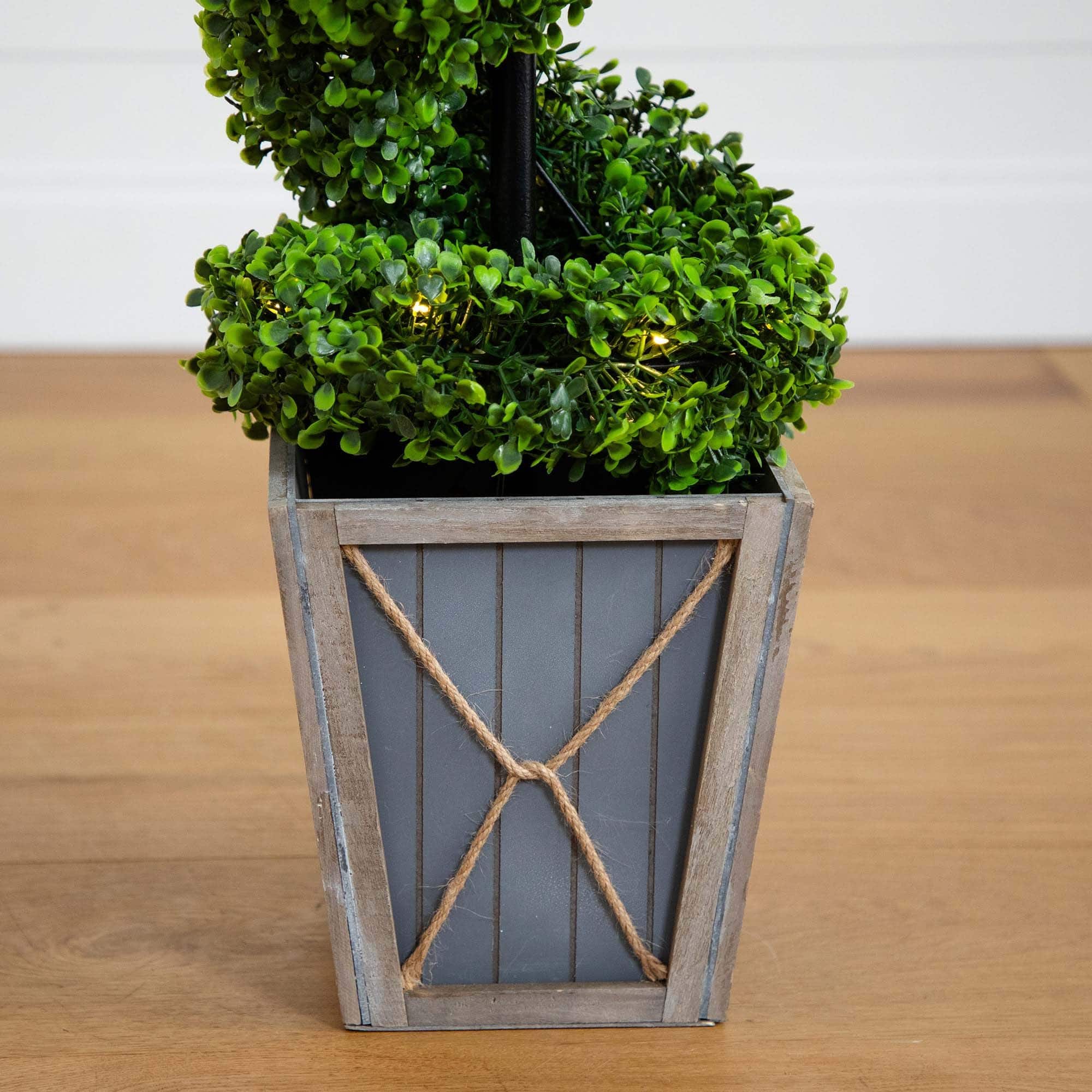 4ft. LED UV Resistant Boxwood Spiral Topiary Tree in Decorative Planter