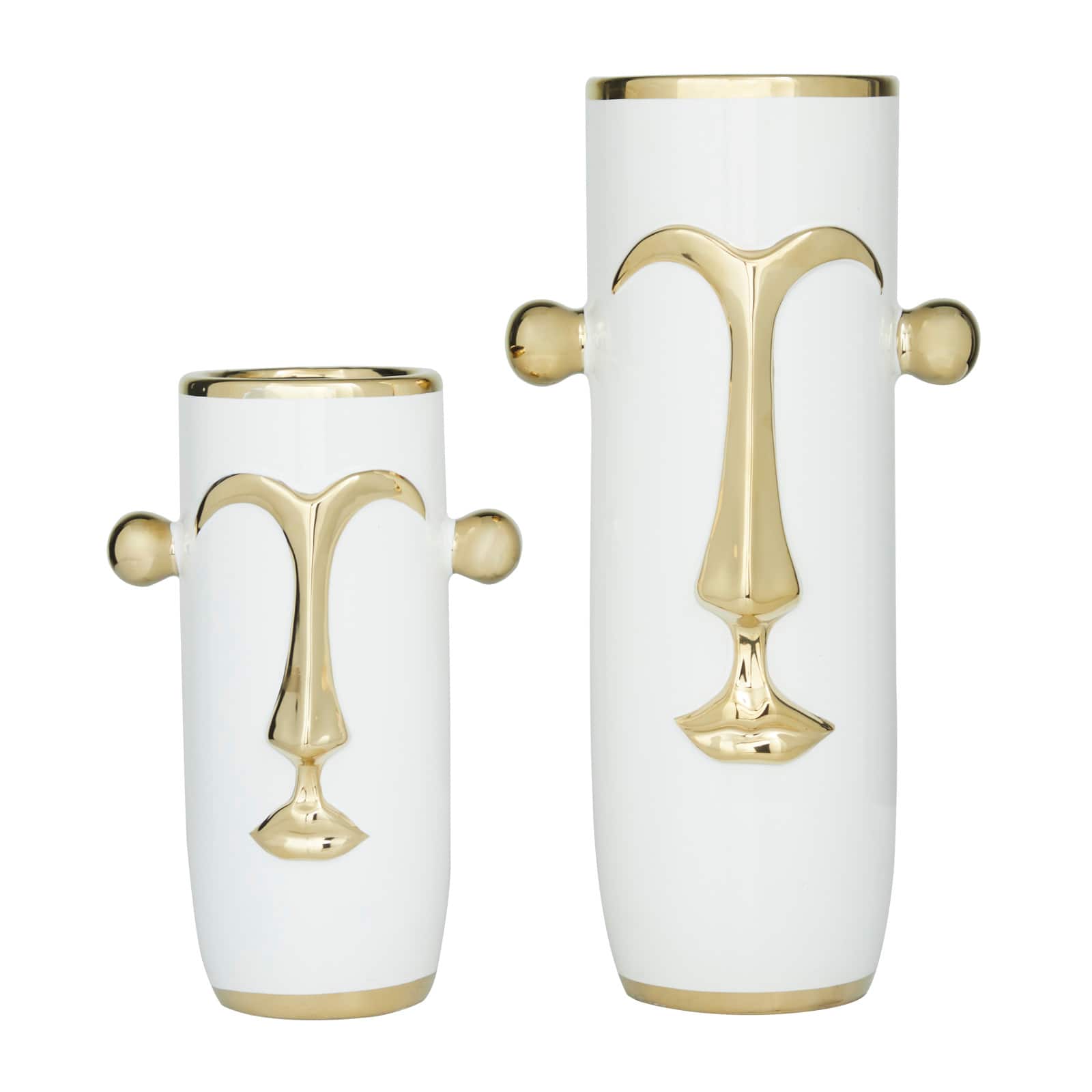 Set of 2" White Stoneware Modern Vase 16", 11"