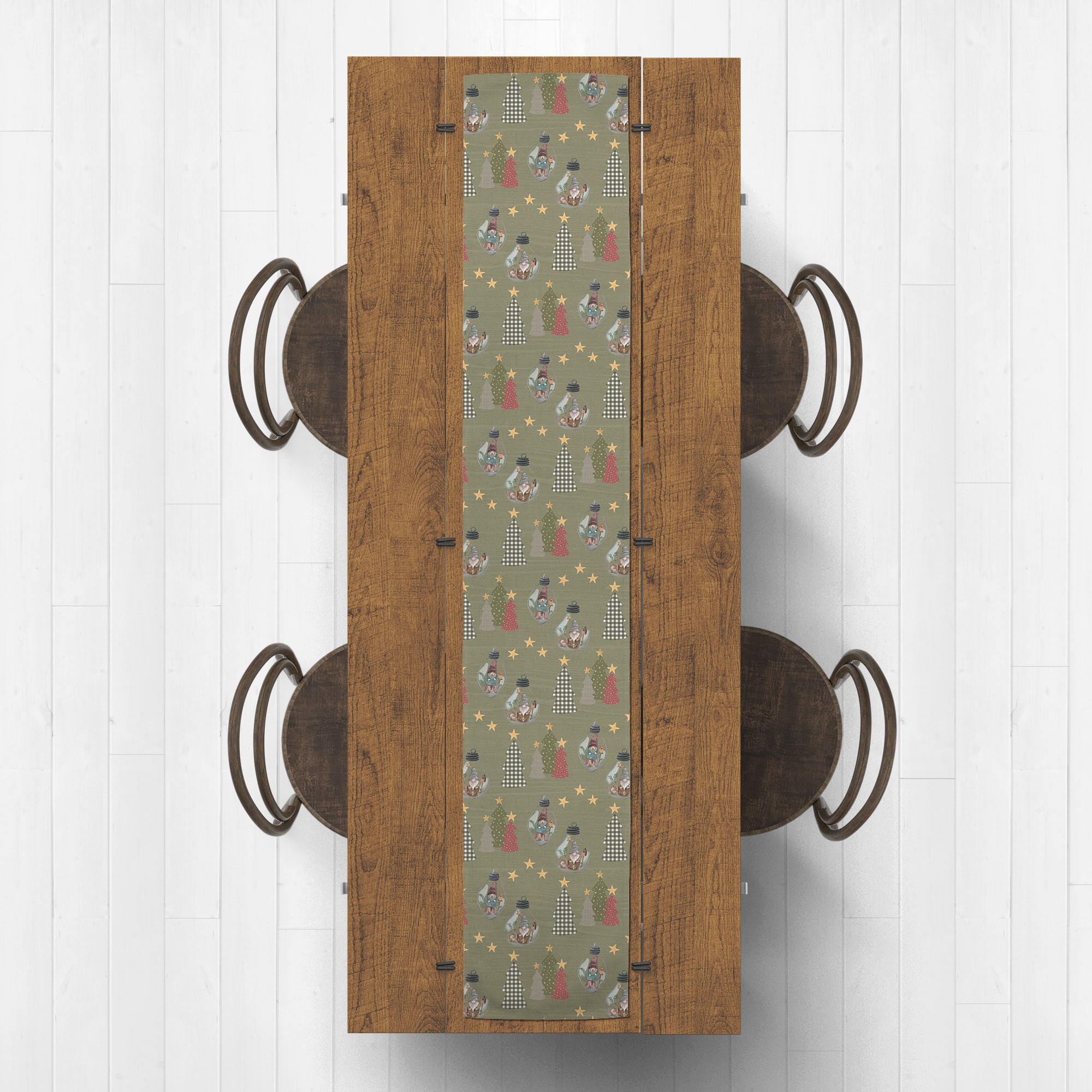 72" Green Tree & Globe Pattern Cotton Twill Runner
