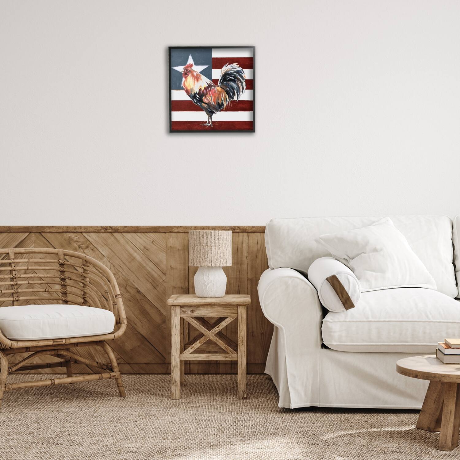 Stupell Industries Americana Rooster Single Star United States Flag Framed Giclee Art