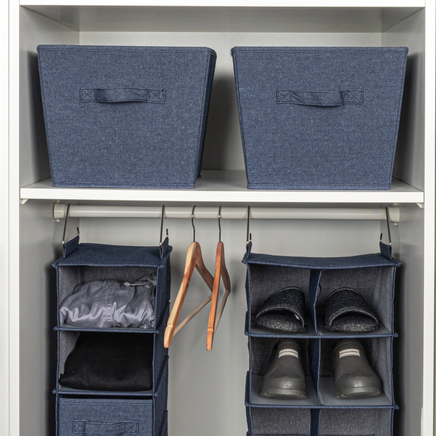 Household Essentials 14" Denim Blue Tapered Fabric Hard-Sided Storage Bin, 2ct.