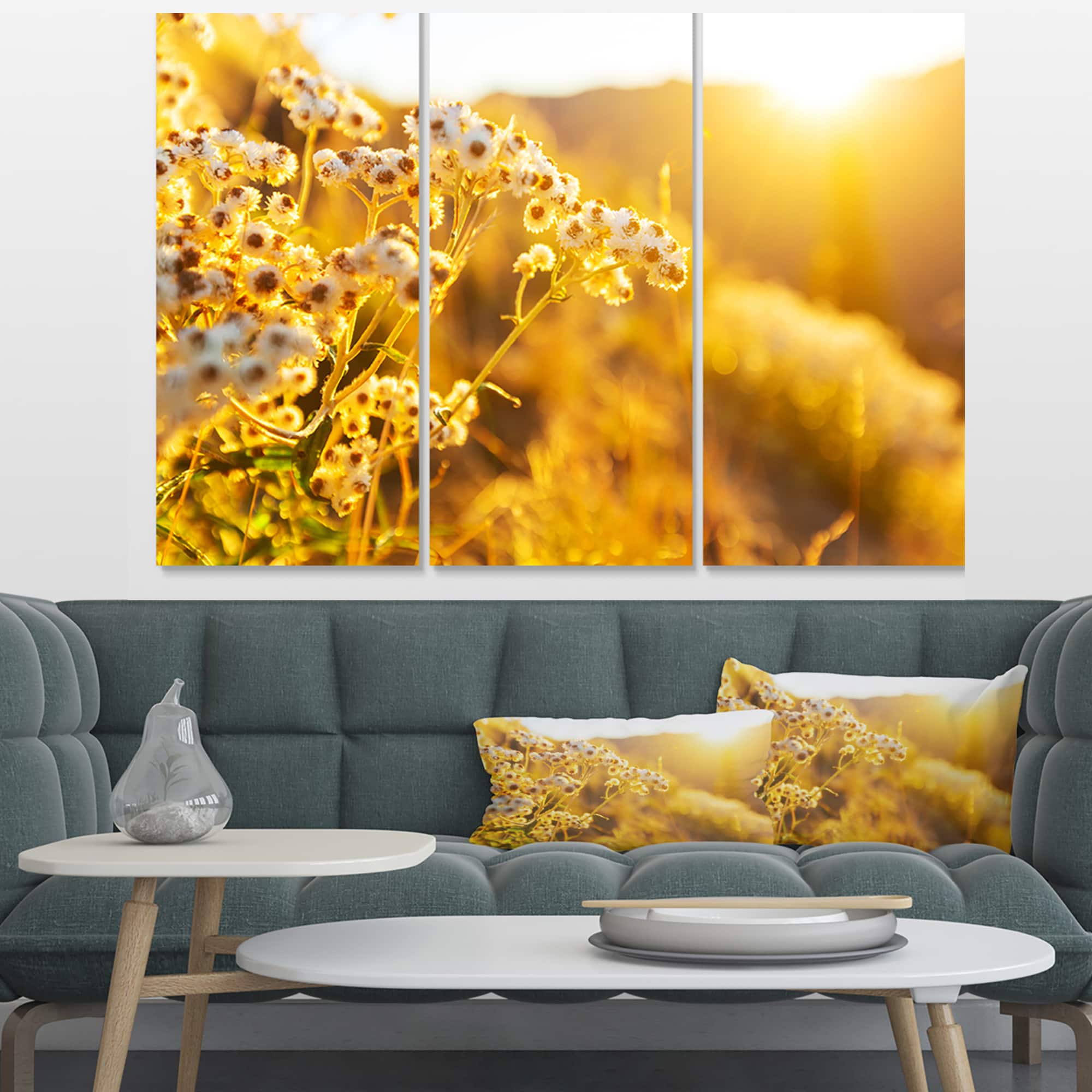 Designart - Bright Yellow Rural Garden Flowers - Floral Canvas Art Print