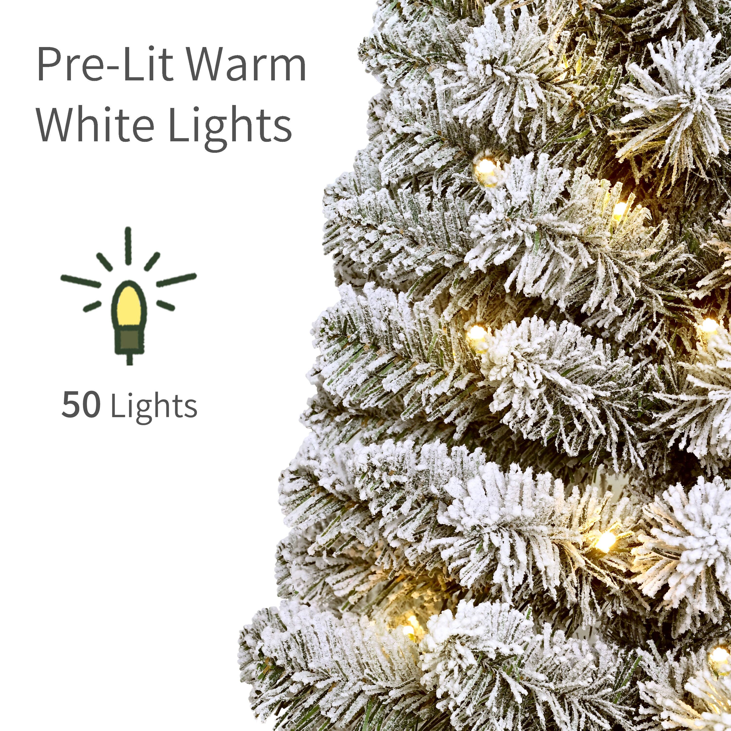 Puleo International 3.5ft. Pre-Lit Battery-Operated Flocked Spruce Artificial Christmas Trees with Pinecones, Warm White LED Lights, 2ct.
