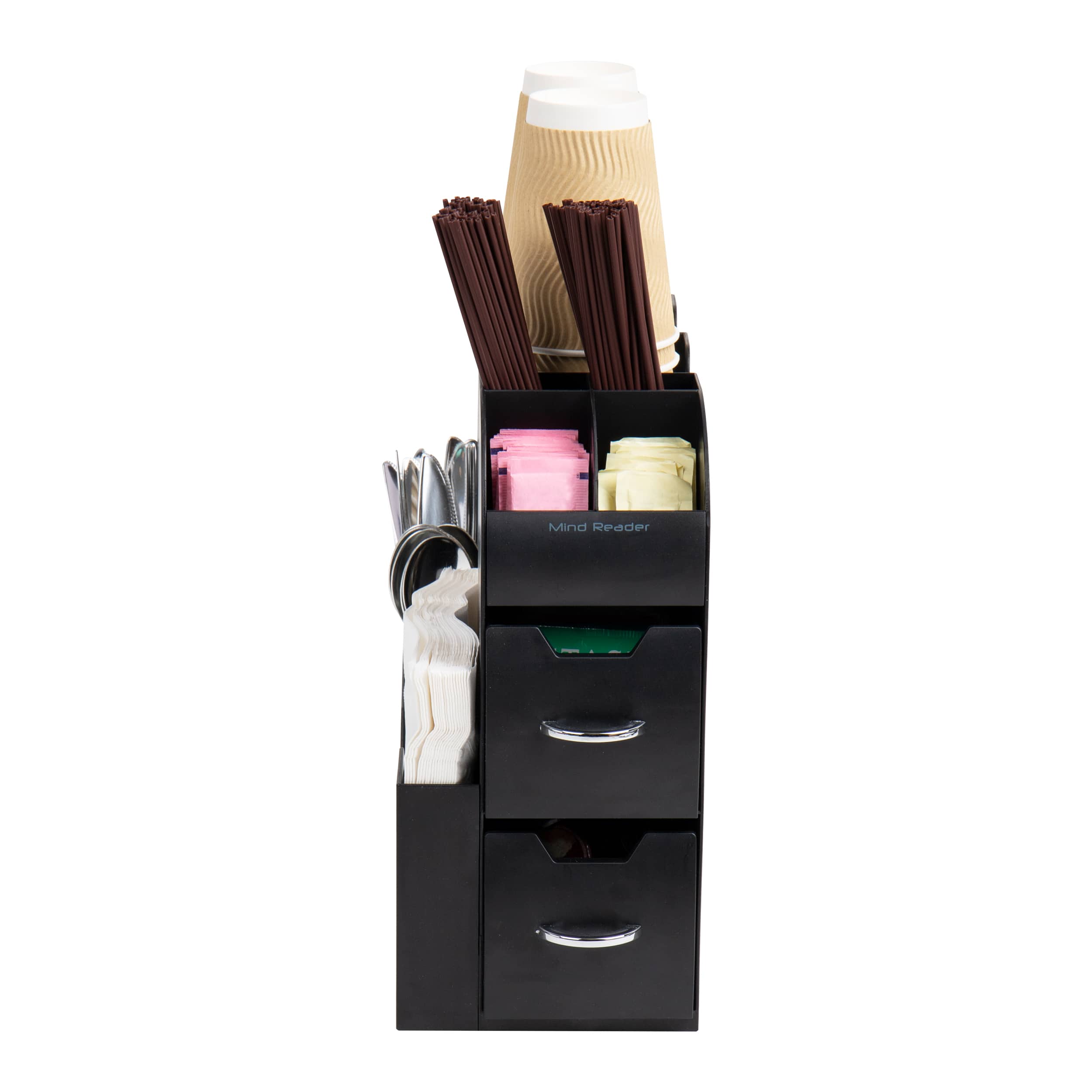 Mind Reader Anchor Collection 11-Compartment Black Coffee Cup and Condiment Dispenser, 2ct.