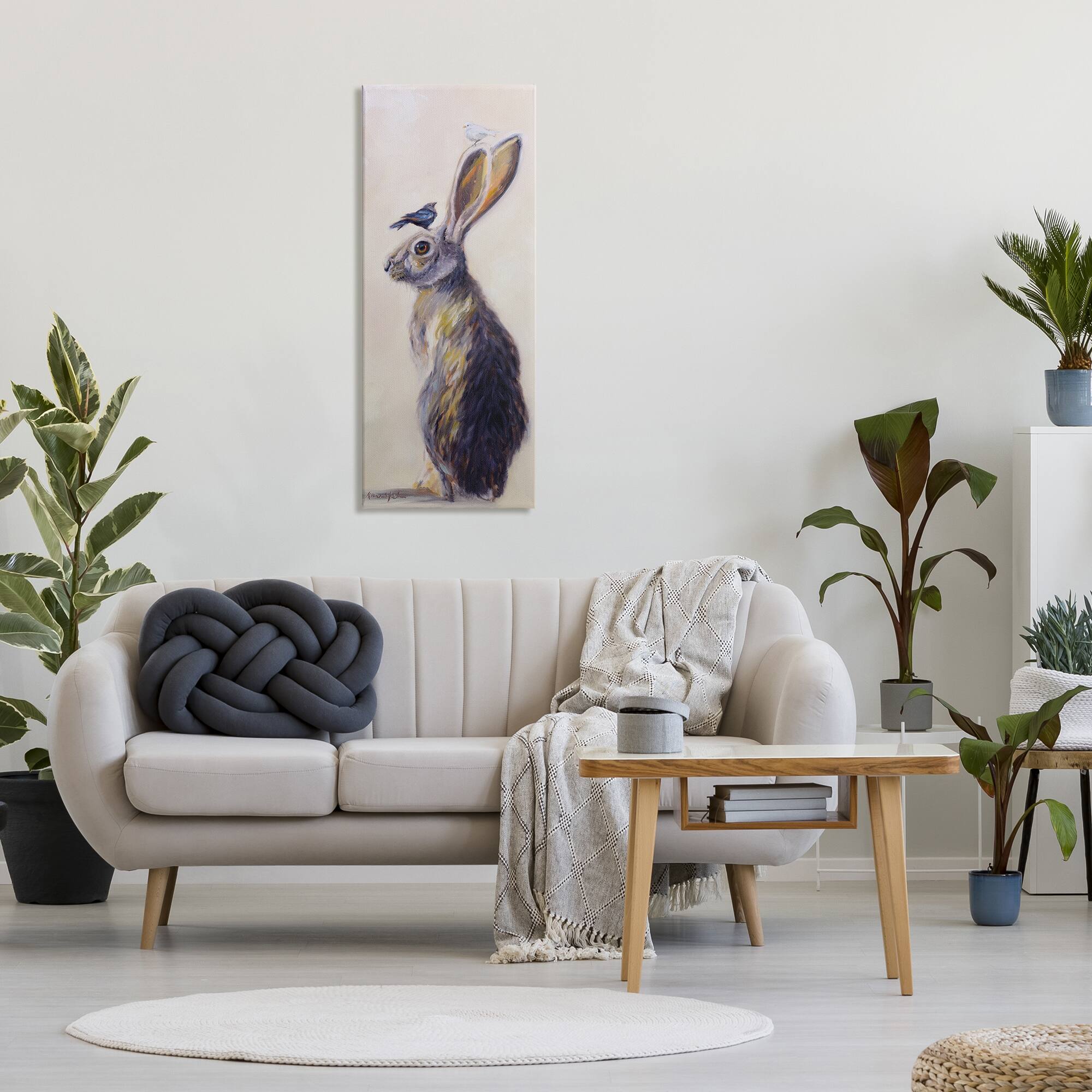 Stupell Industries Minimal Woodland Rabbit with Perched Birds Painting Canvas Wall Art