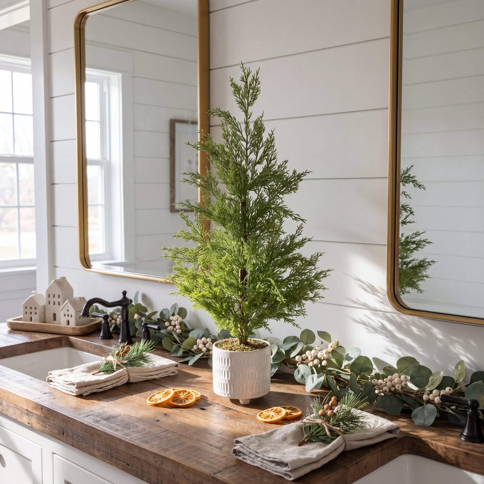 Nearly Natural 24" Artificial Norfolk Pine Christmas Tree in White Ceramic Planter