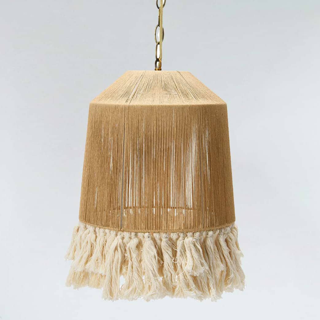 Hello Honey® 16" Coastal Pendant Lamp with Natural Paper Rope Shades, Fringe Detail and Iron Base