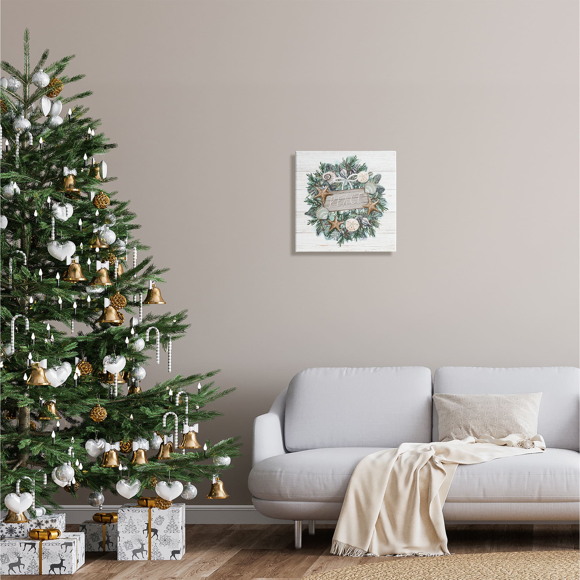 Stupell Industries Sea Life Holiday Peace Wreath Canvas Wall Art