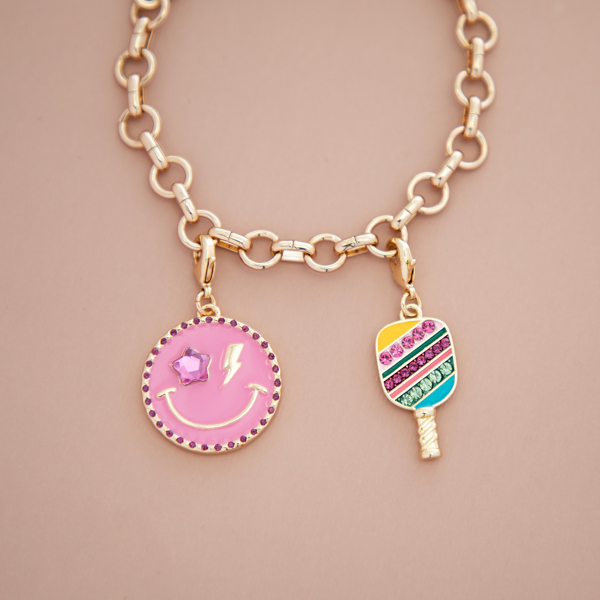 Pink Star Smiley Face Austrian Crystal Charm by Bead Landing™