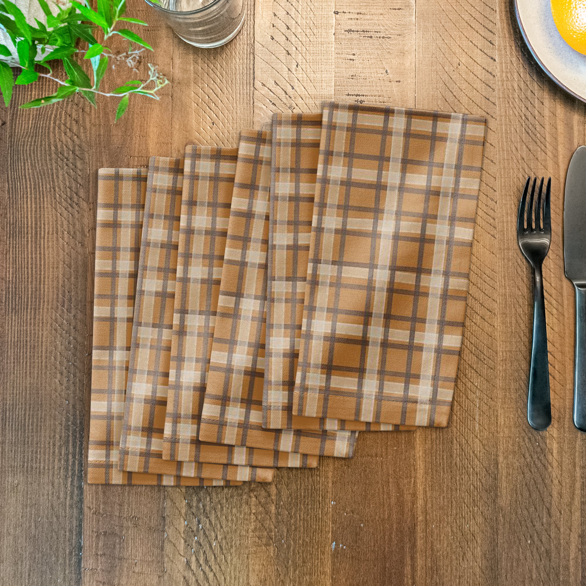 Orange Multi Plaid Cotton Twill Napkin