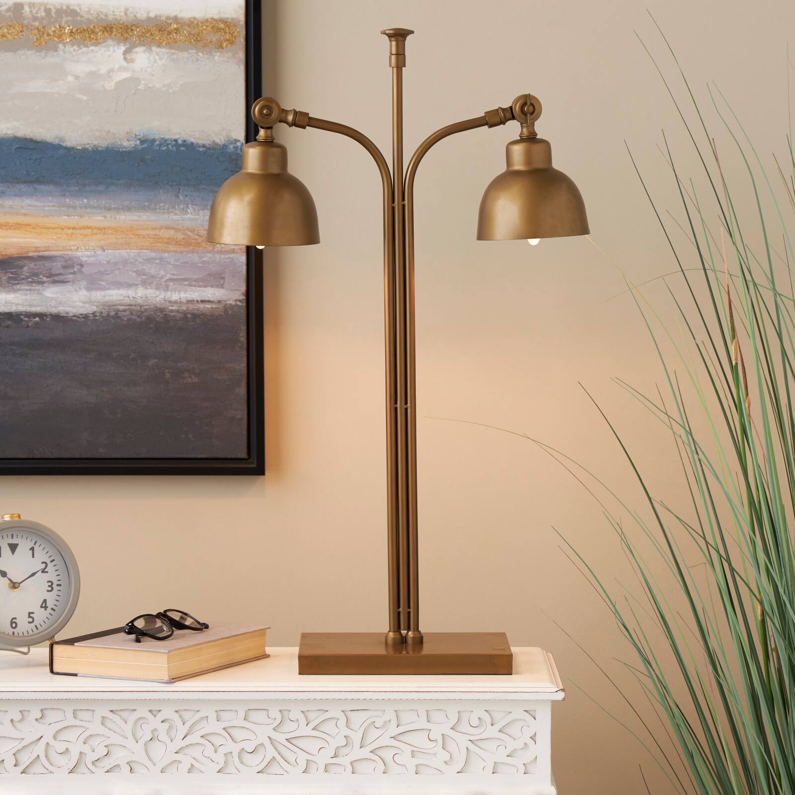 2ft. Brass Stainless Steel Desk Lamp with Double Shades