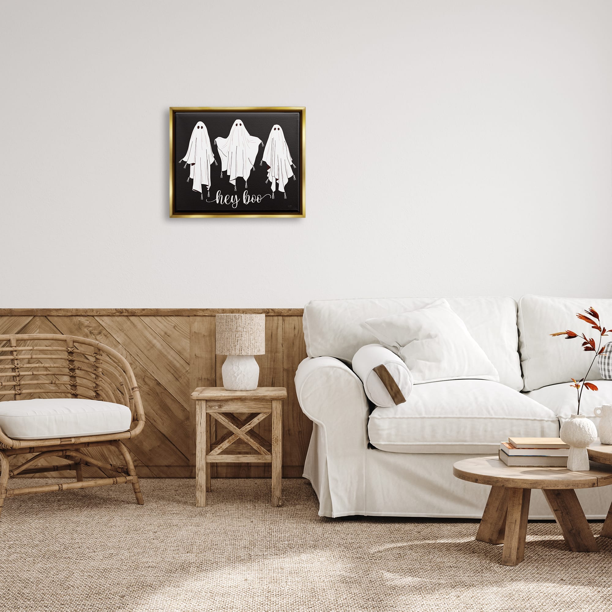 Stupell Industries Hey Boo Three Ghosts Framed Floater Canvas Wall Art