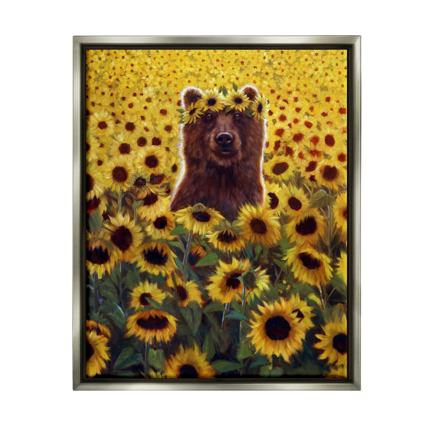 Stupell Industries Happy Bear Sunflower Field Floater Framed Art